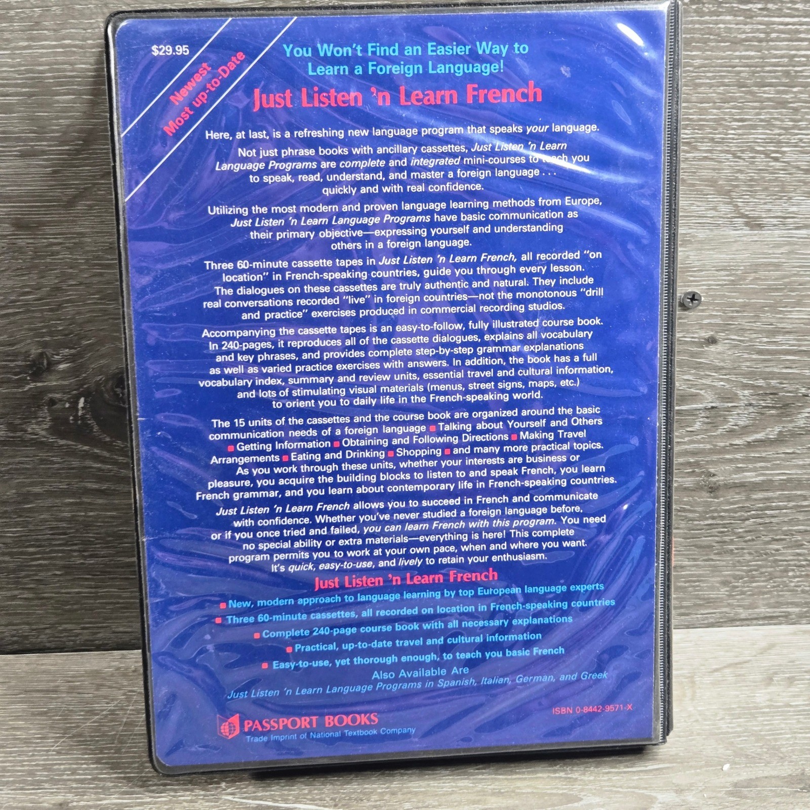 Passport Books Just Listen ‘n Learn French Language Course 3 Cassettes Book Blue