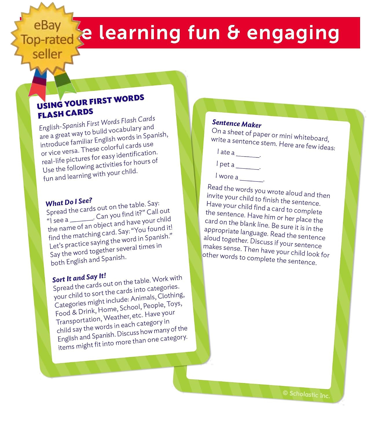 English-Spanish First Words Flash Cards