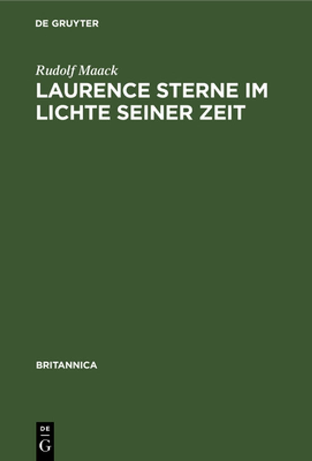 Laurence Sterne Im Lichte Seiner Zeit by Rudolf Maack (German) Hardcover Book