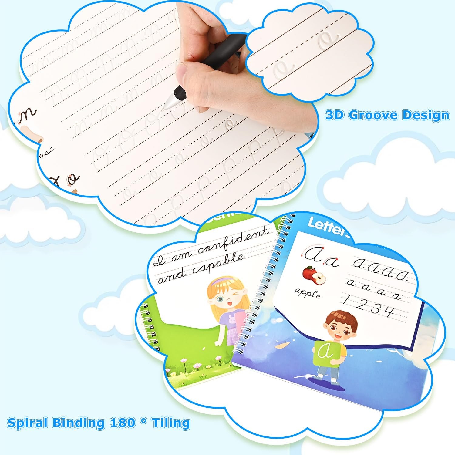 Reusable Cursive Handwriting Workbook 2 Pack Grooved Magic Copybook Practice