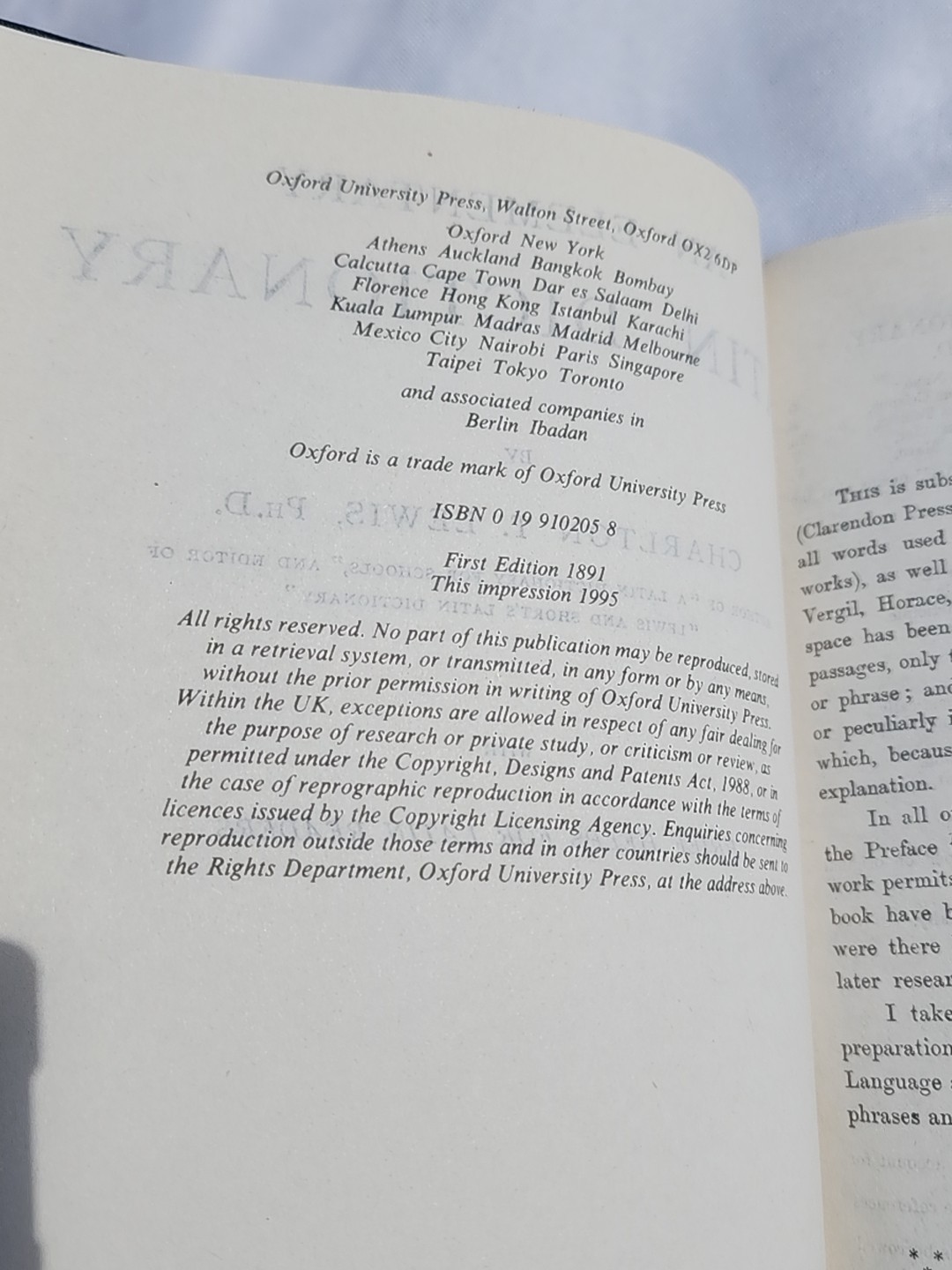 Elementary Latin Dictionary Oxford Lewis 1995 Hardcover Used