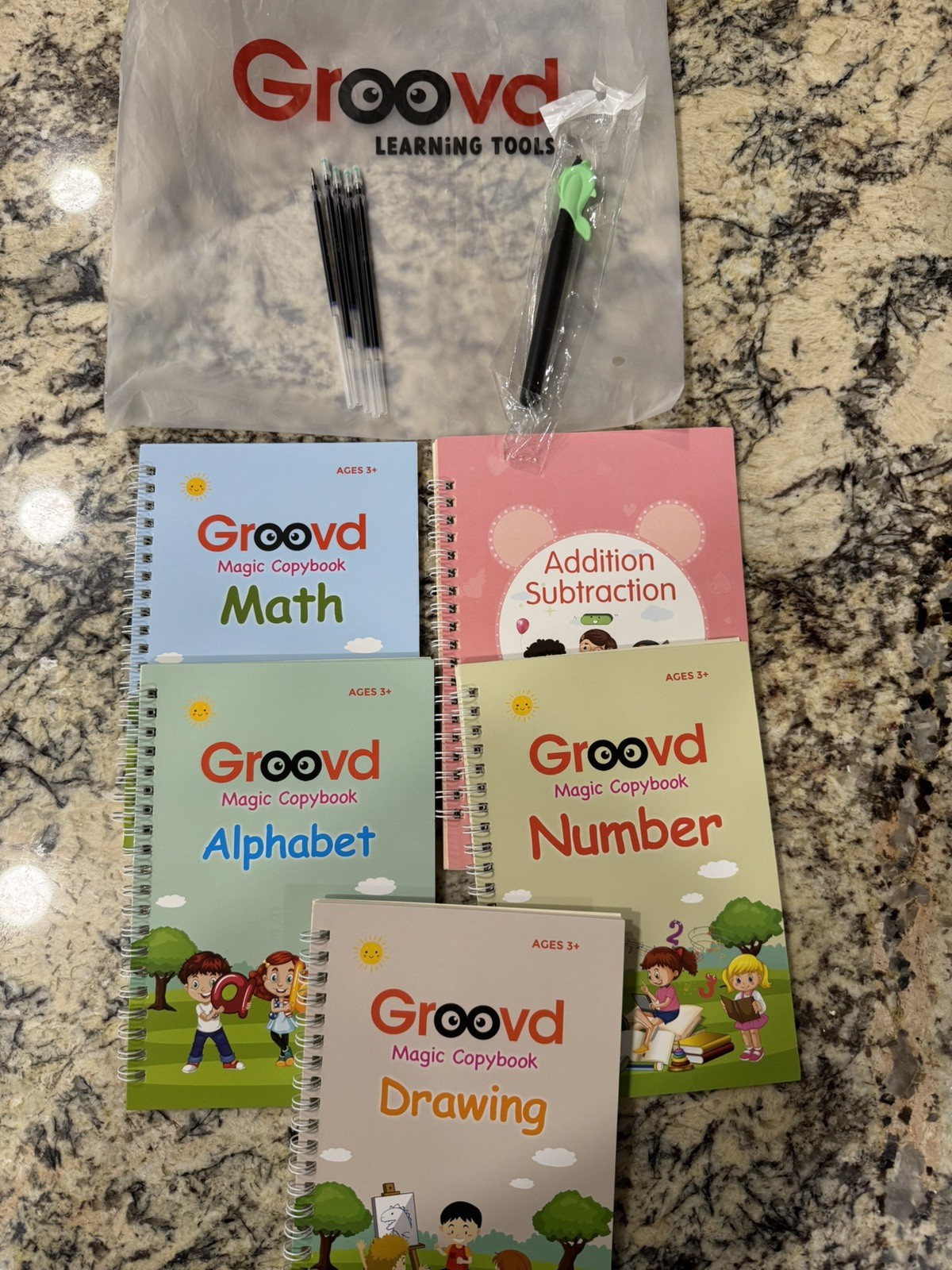 Magic Practice Copybook, Reusable GroovdHandwriting Workbooks for 3-8 Kids