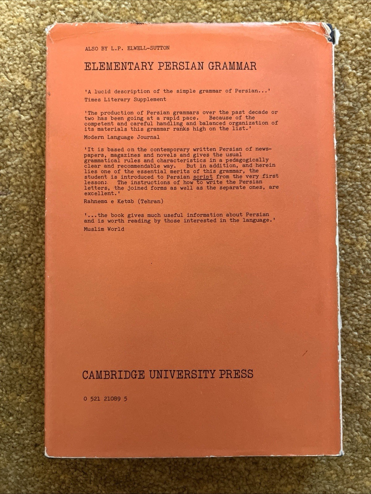 The Persian Metres by L.P. Elwell-Sutton 1976 1st Edition First Print Britain