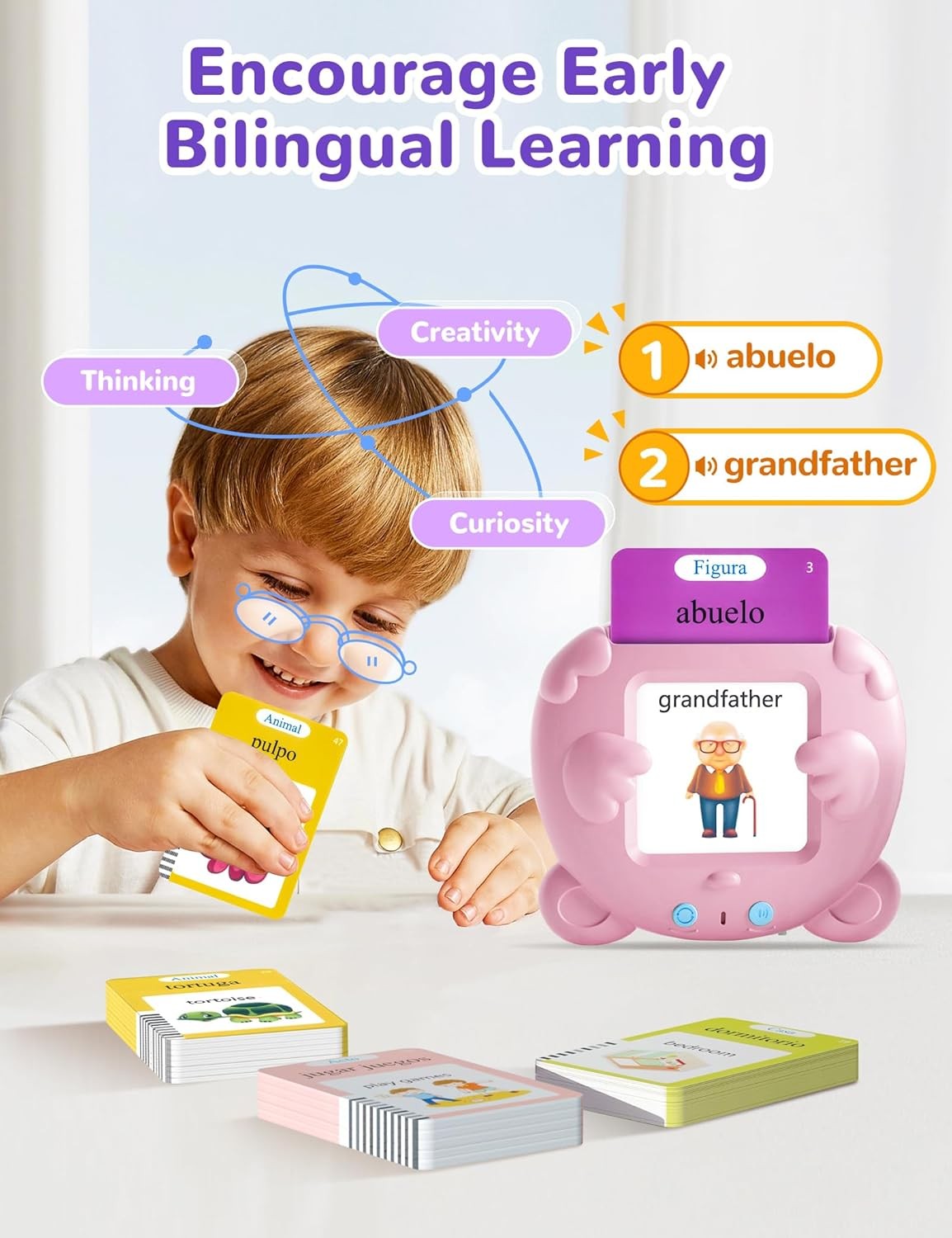 Spanish & English Talking Flash Cards for Toddlers, 510 Sight Words Bilingual Pi