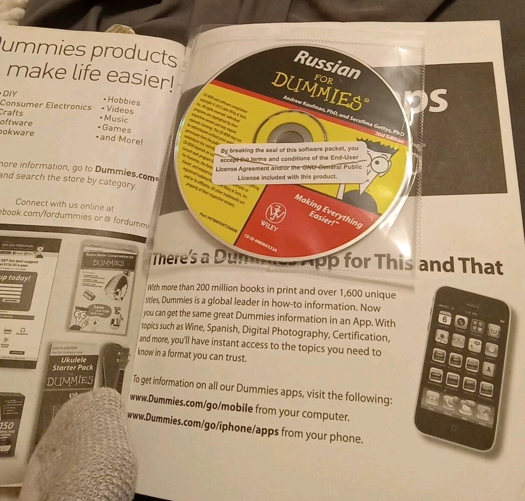Wiley Russian For Dummies Language 2nd Ed. Paperback Andrew Kaufman PhD+Dvd….