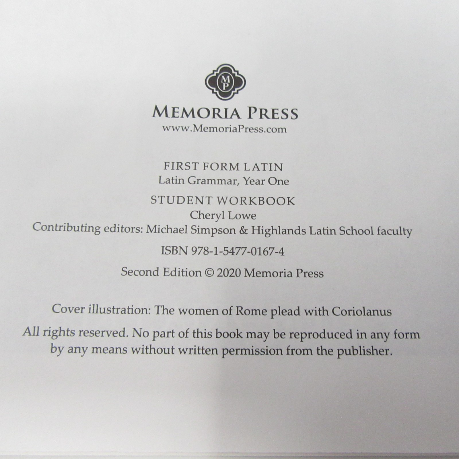 Memoria Press First Form Latin Second Edition Student Workbook Tests Teacher Key