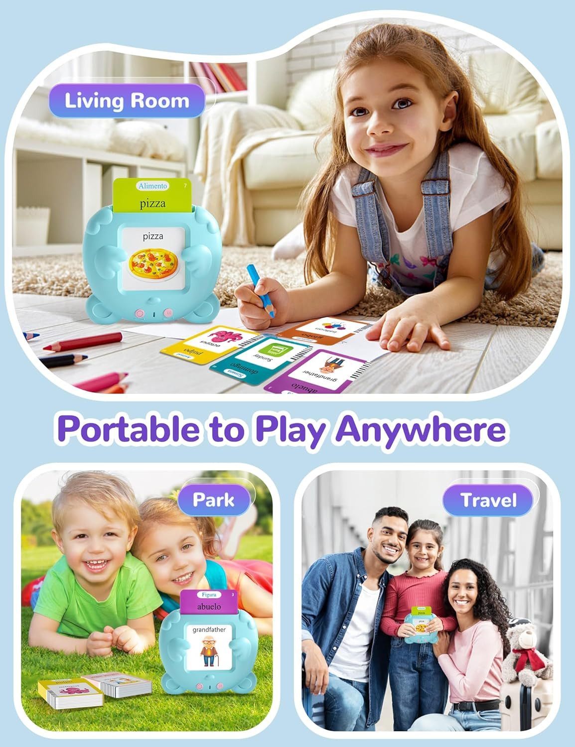 Spanish & English Talking Flash Cards for Toddlers, 510 Sight Words Bilingual Le