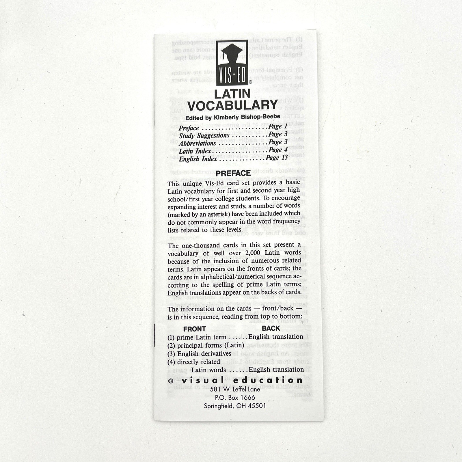 Latin Vocabulary Cards Academic Study Flash Cards Set By Visual Education Vis-Ed