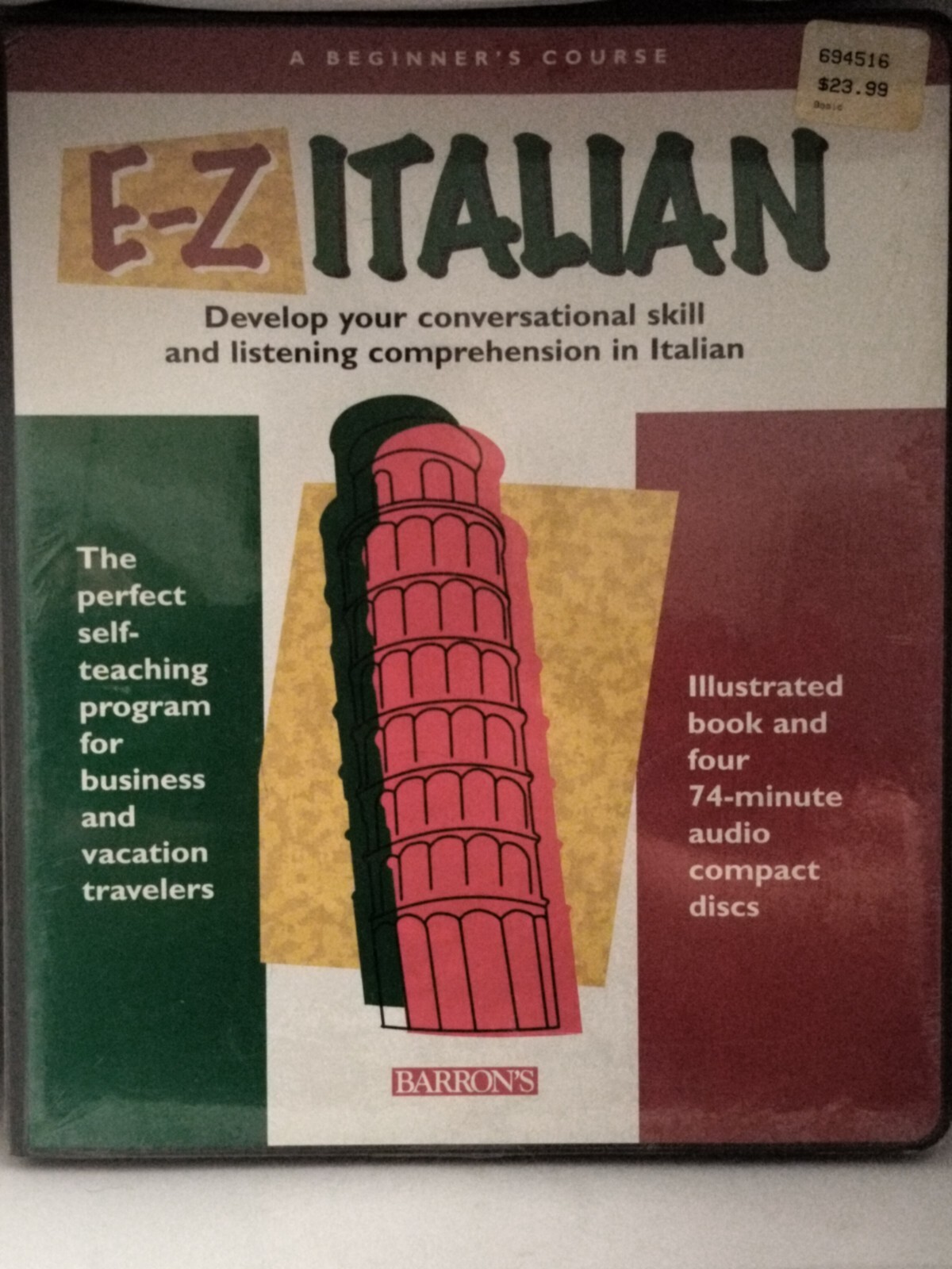 Language Courses: E-Z Italian by Barron’s A Beginner’s Course- New Sealed