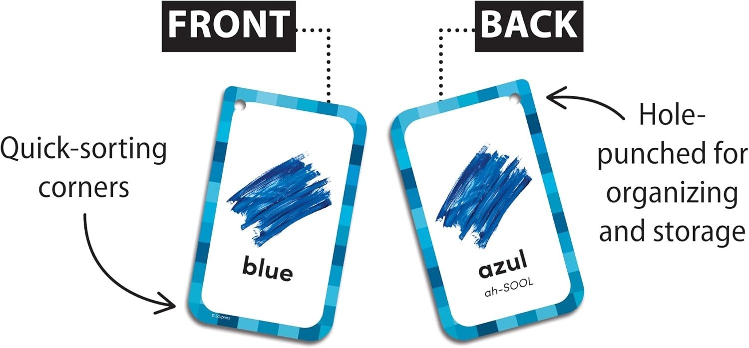 Language Skills Enhancement: 56 Double-Sided Flash Cards for Spanish & English
