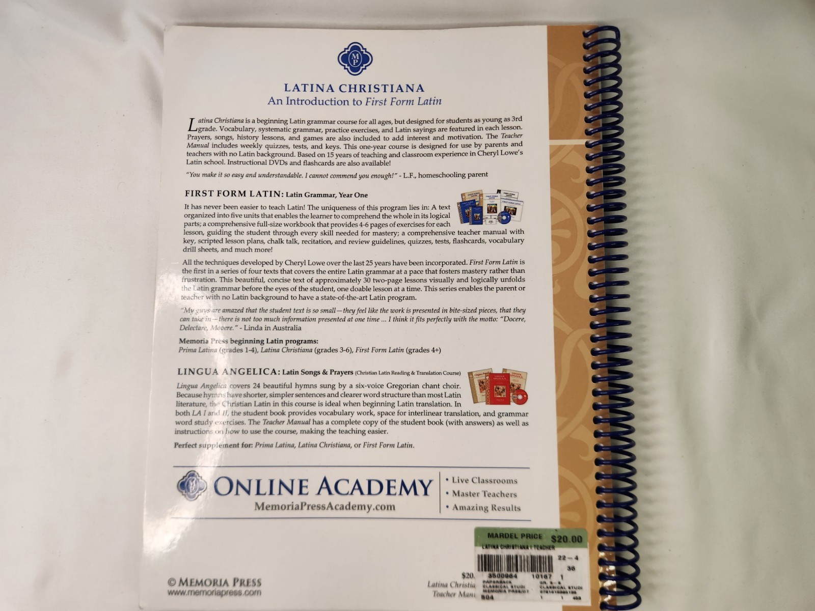 MP Latina Christiana Teacher Manual 4th Ed Spiral Bound & Review Worksheets