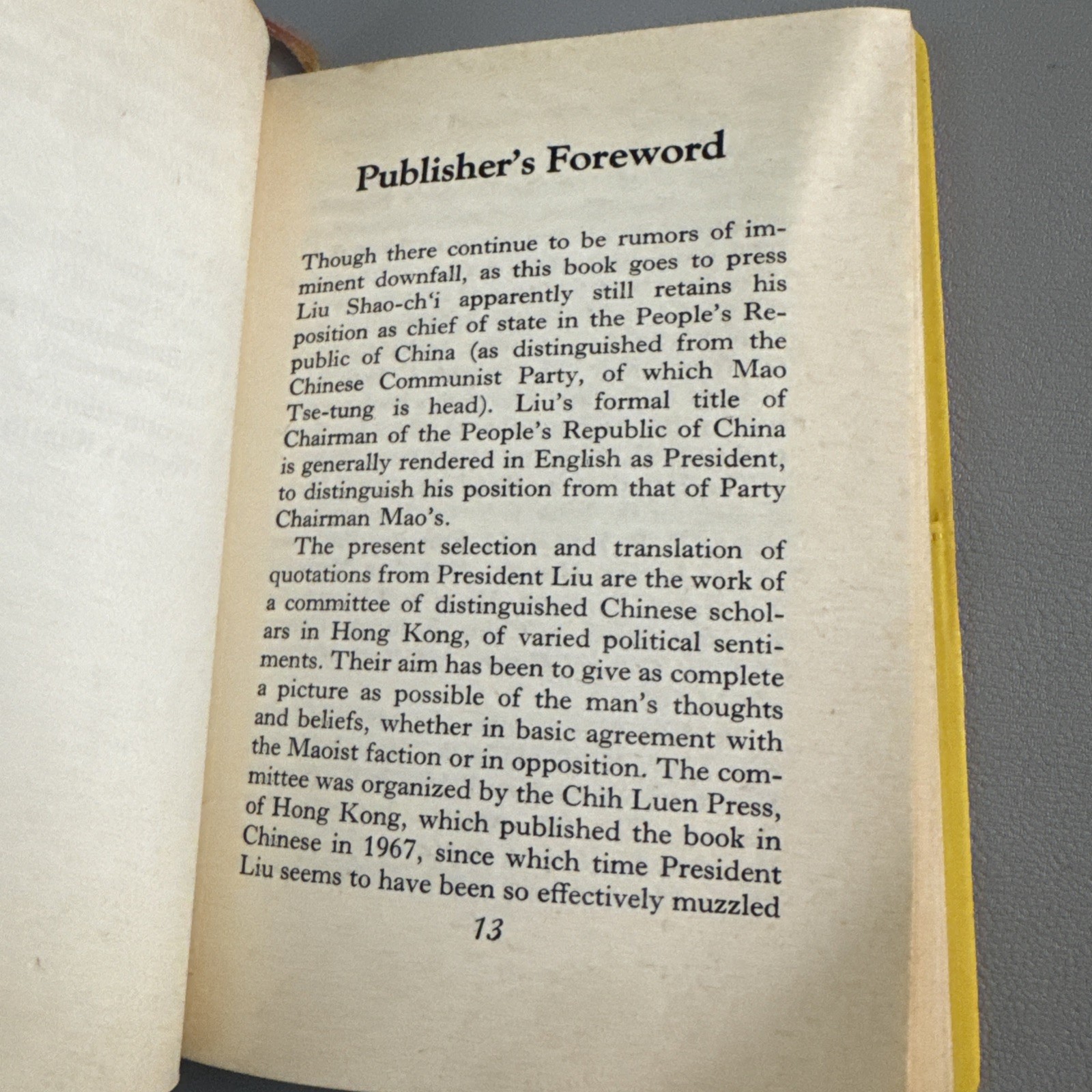 Quotations From President Liu Shao Chi VTG China Cultural Revolution Yellow Book