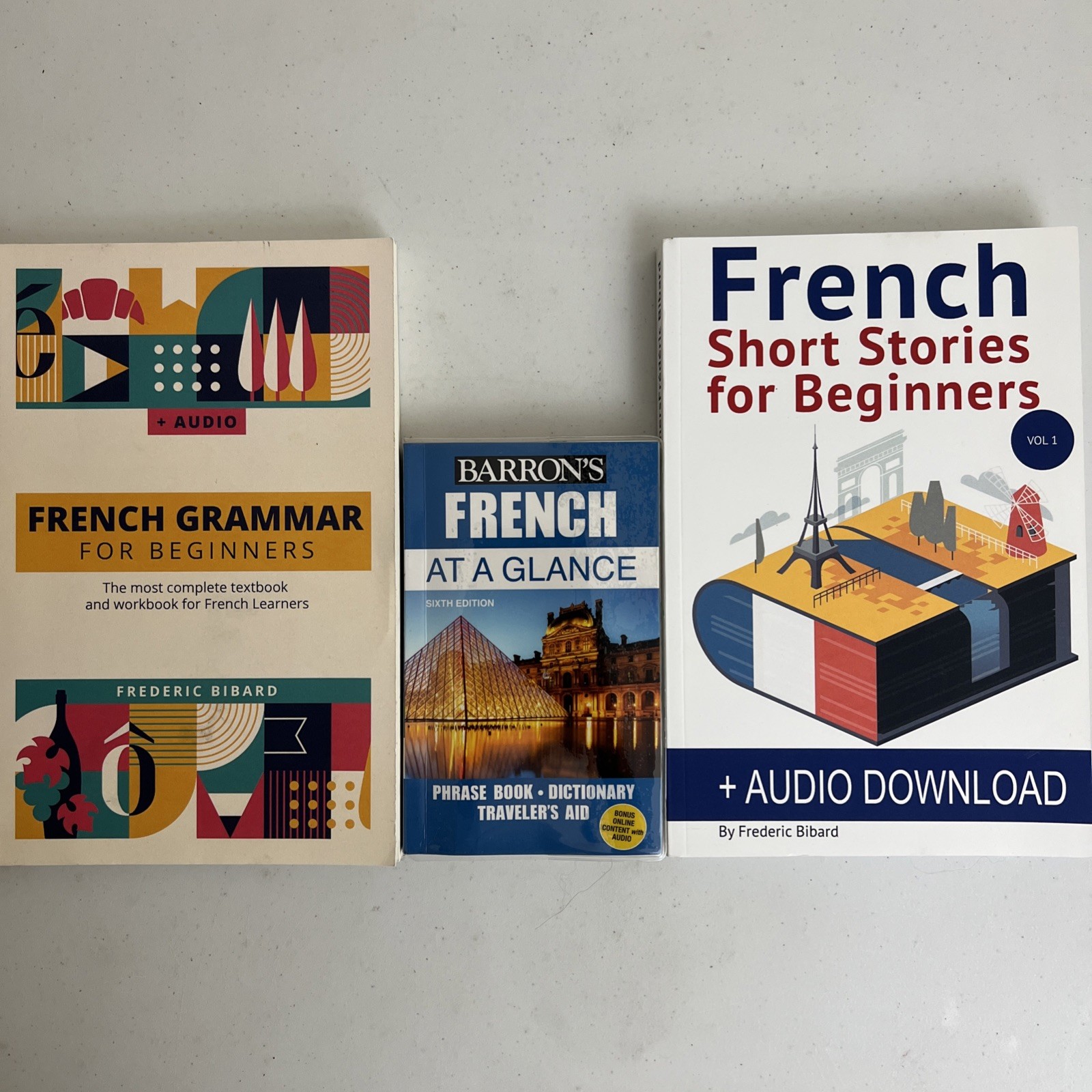 French Beginner Books Lot Grammar Short Stories Barron’s Phrasebook Audio Sixth
