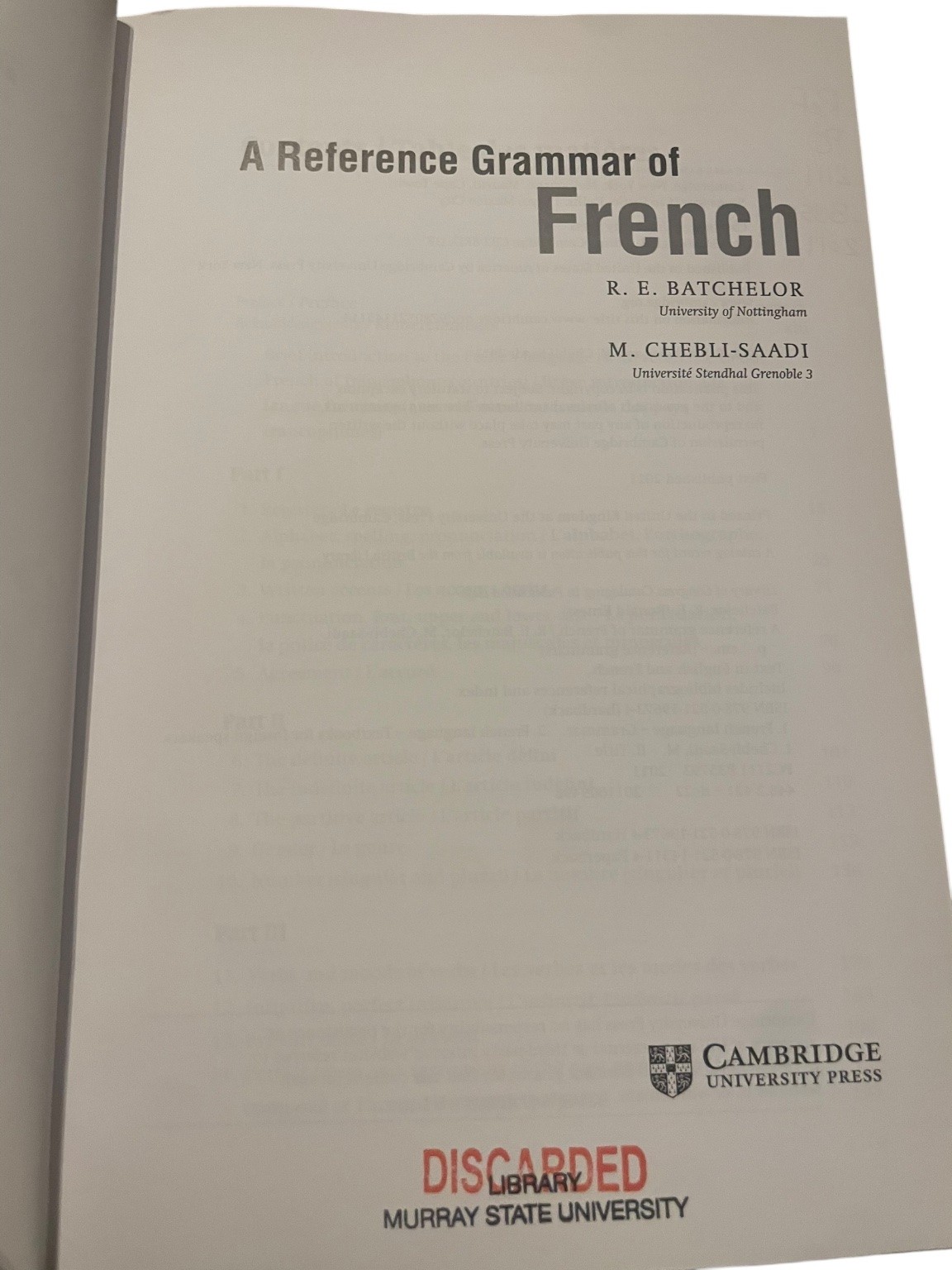 A Reference Grammar of French R. E. Batchelor 2011 Paperback Cambridge