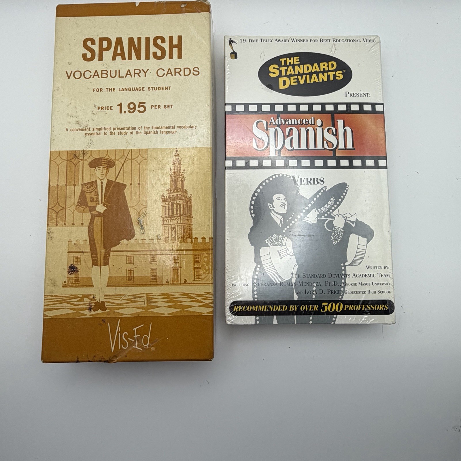 Vintage Spanish Vocabulary Cards + Sealed Standard Deviants Advanced Spanish VHS