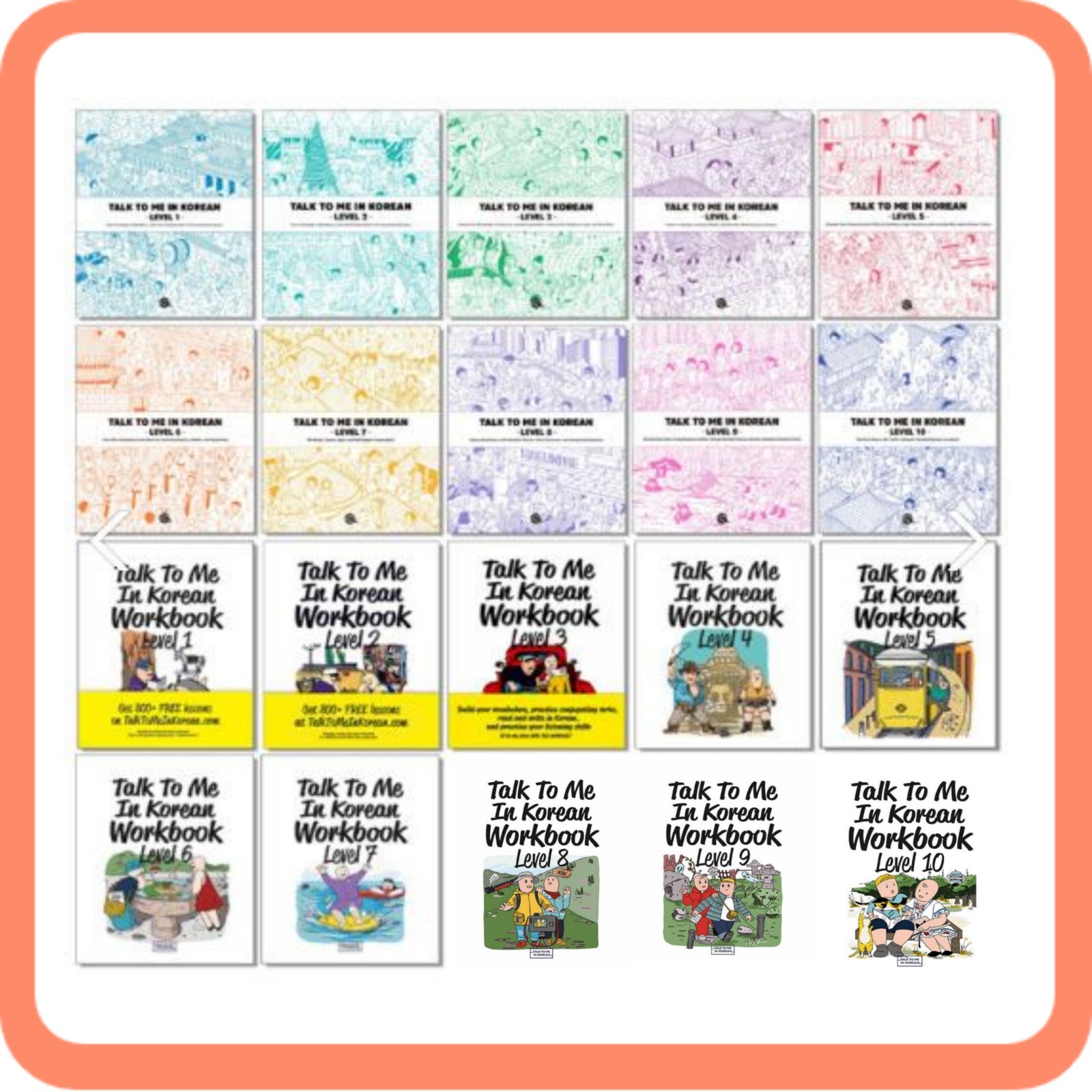 Talk To Me In Korean Textbook (Level 1-10) + Workbook(Level 1-10)
