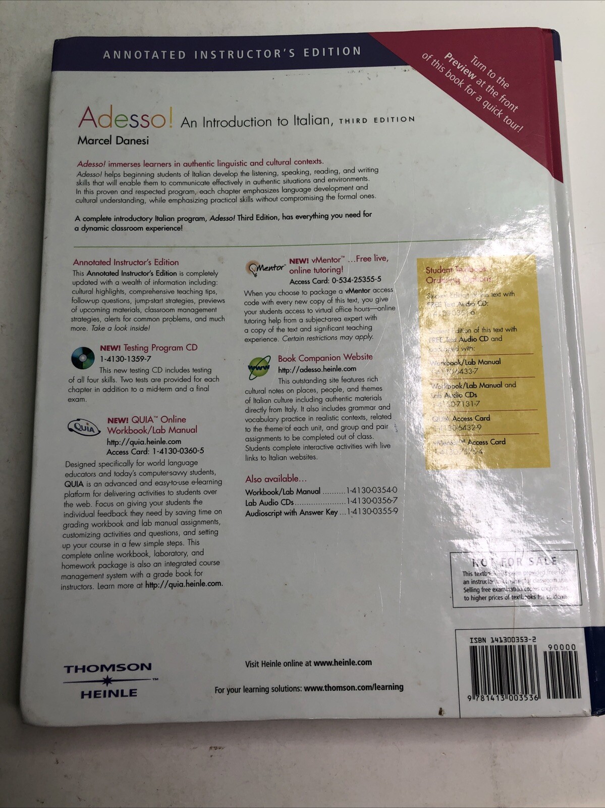 Adesso! An Introduction to Italian By Marcel Danesi Third Edition 2006 Audio CD