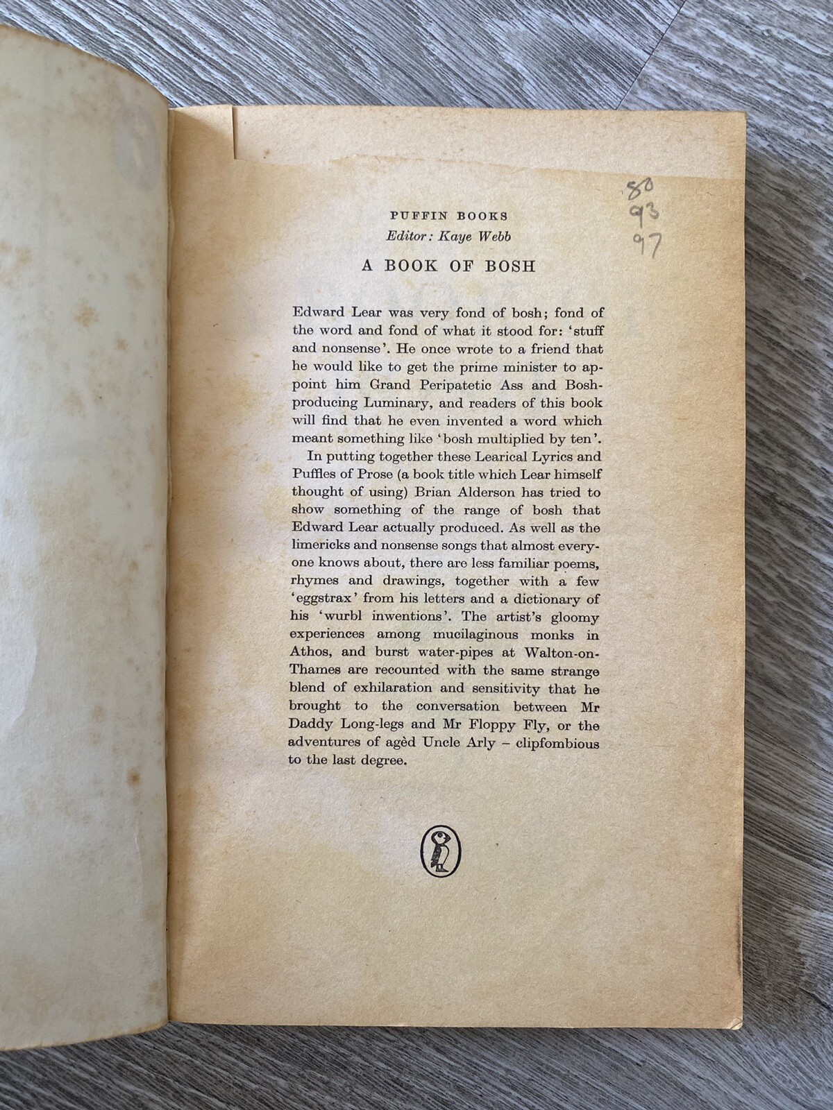 A Book of Bosh: Lyrics and Prose of Edward Lear (Puffin PB, 1975) First Edition