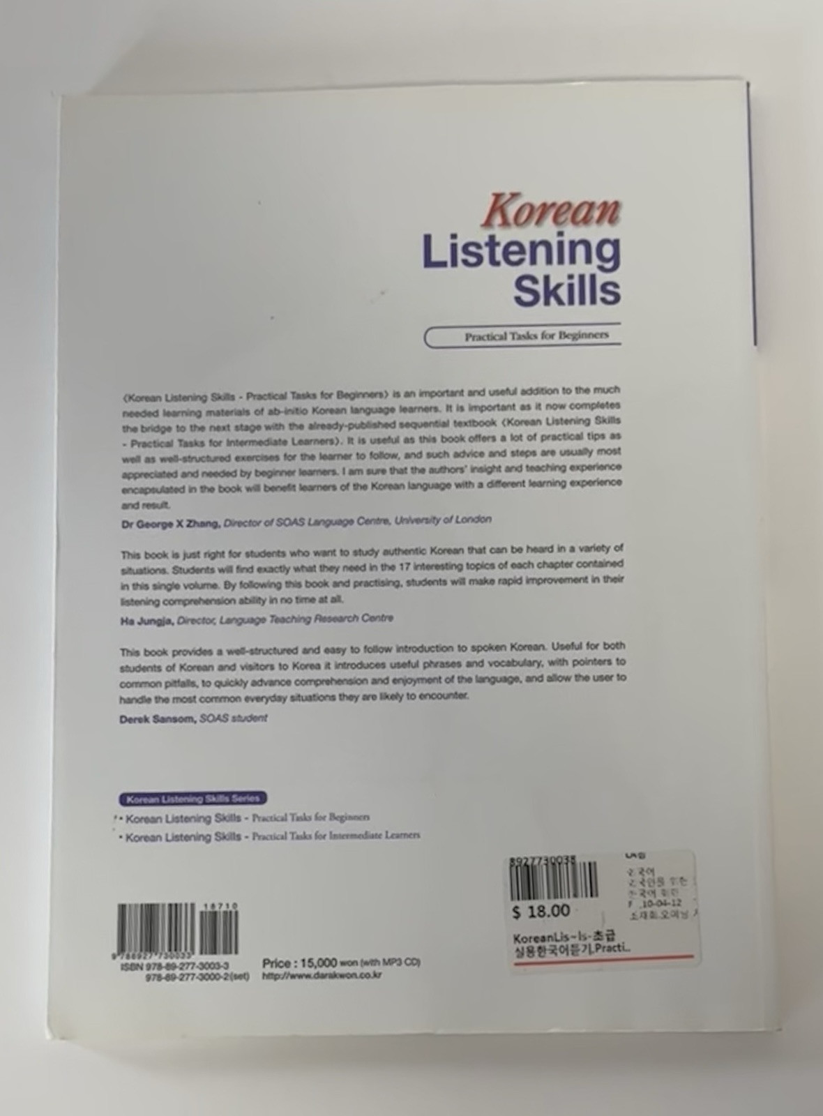 Korean Listening Skills Beginner Workbook MP3 CD Darakwon Learn Korean