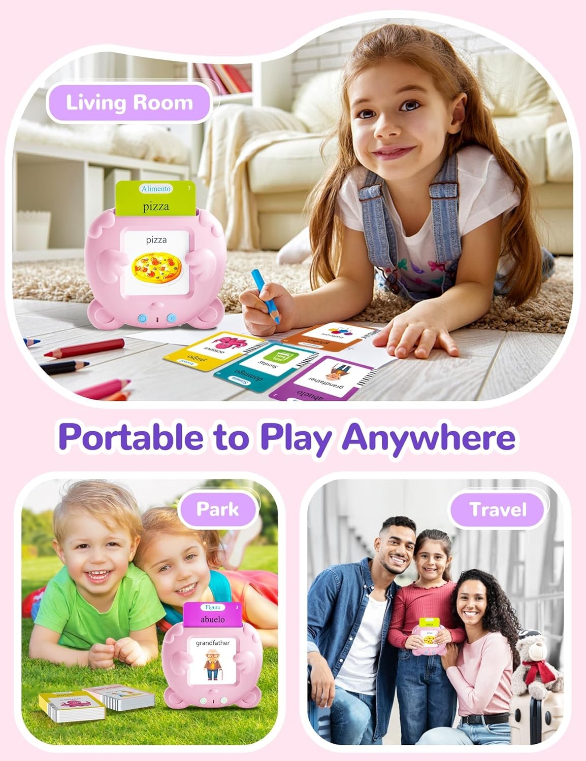 Spanish & English Talking Flash Cards for Toddlers, 510 Sight Words Bilingual Pi
