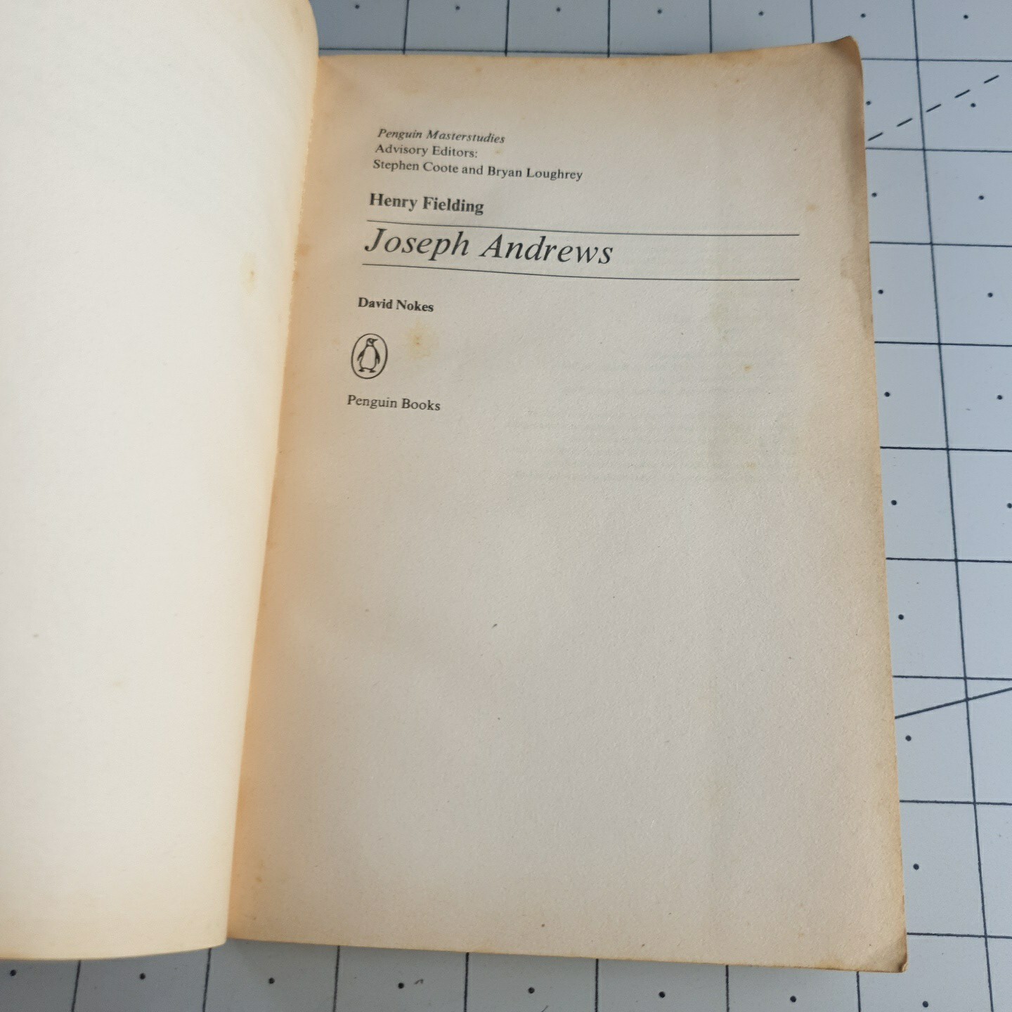 Henry Fielding Joseph Andrews David Nokes Penguin 1987 Paperback Book