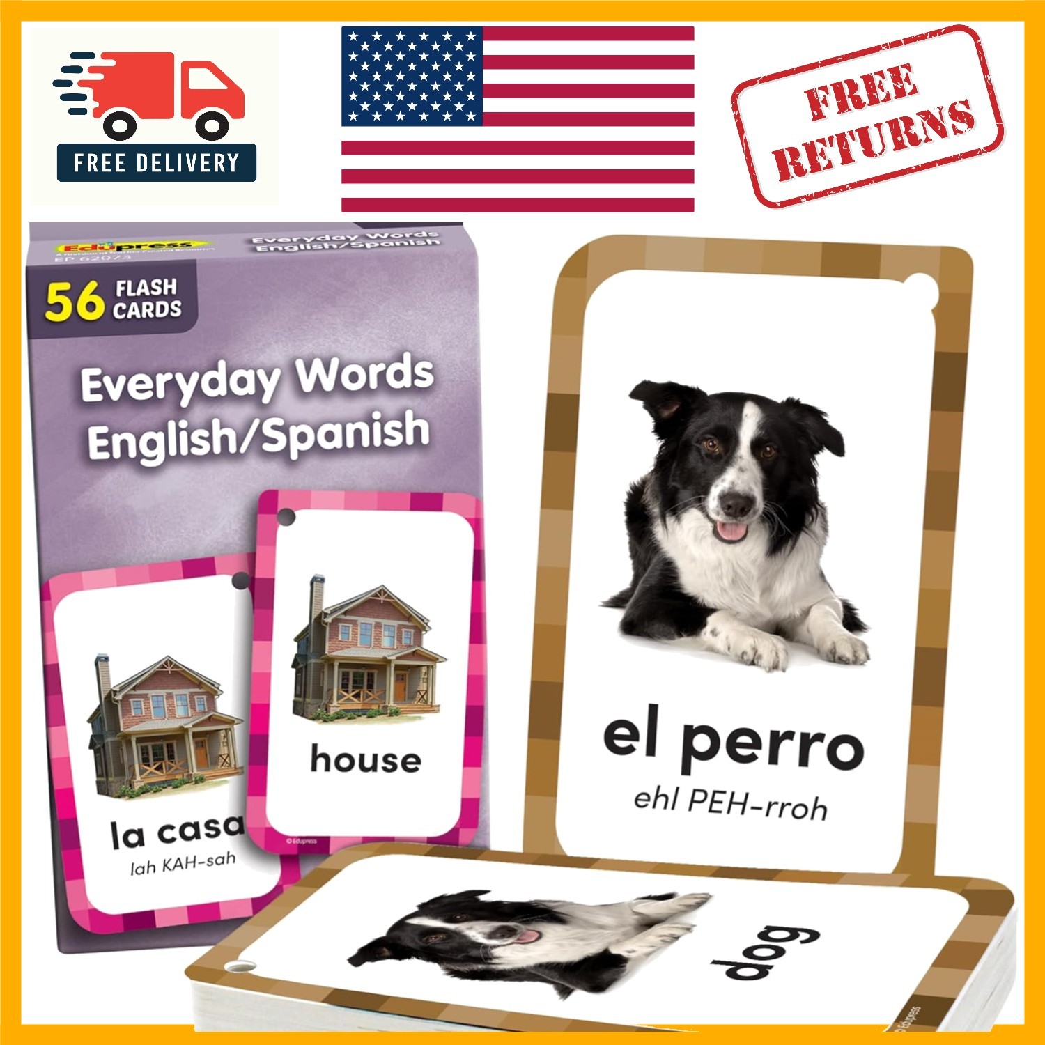 Language Skills Flash Cards: 56 Double-Sided English/Spanish Vocabulary Cards