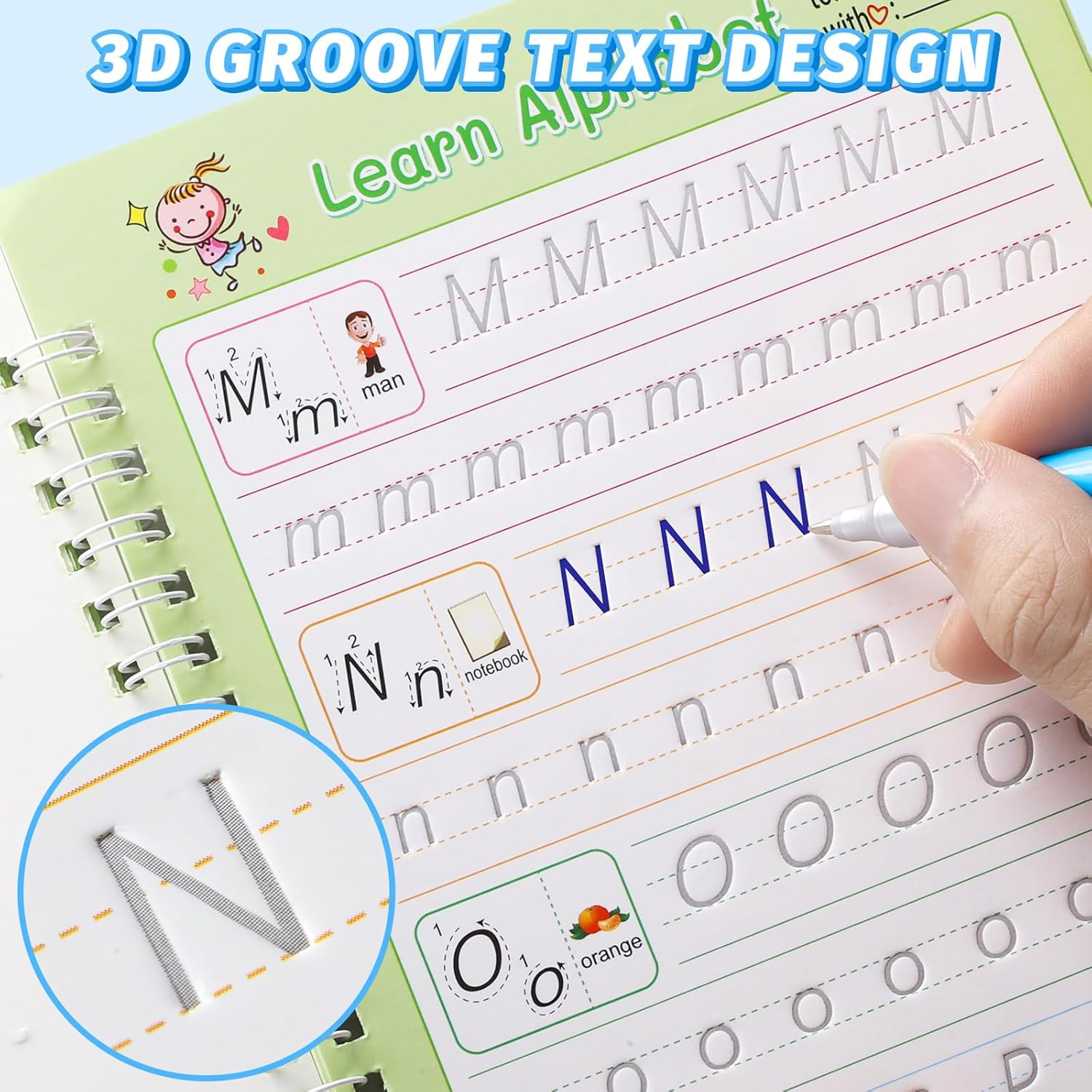 Grooved Magic Practice Copybook, Reusable Writing Practice Book, for Preschool K