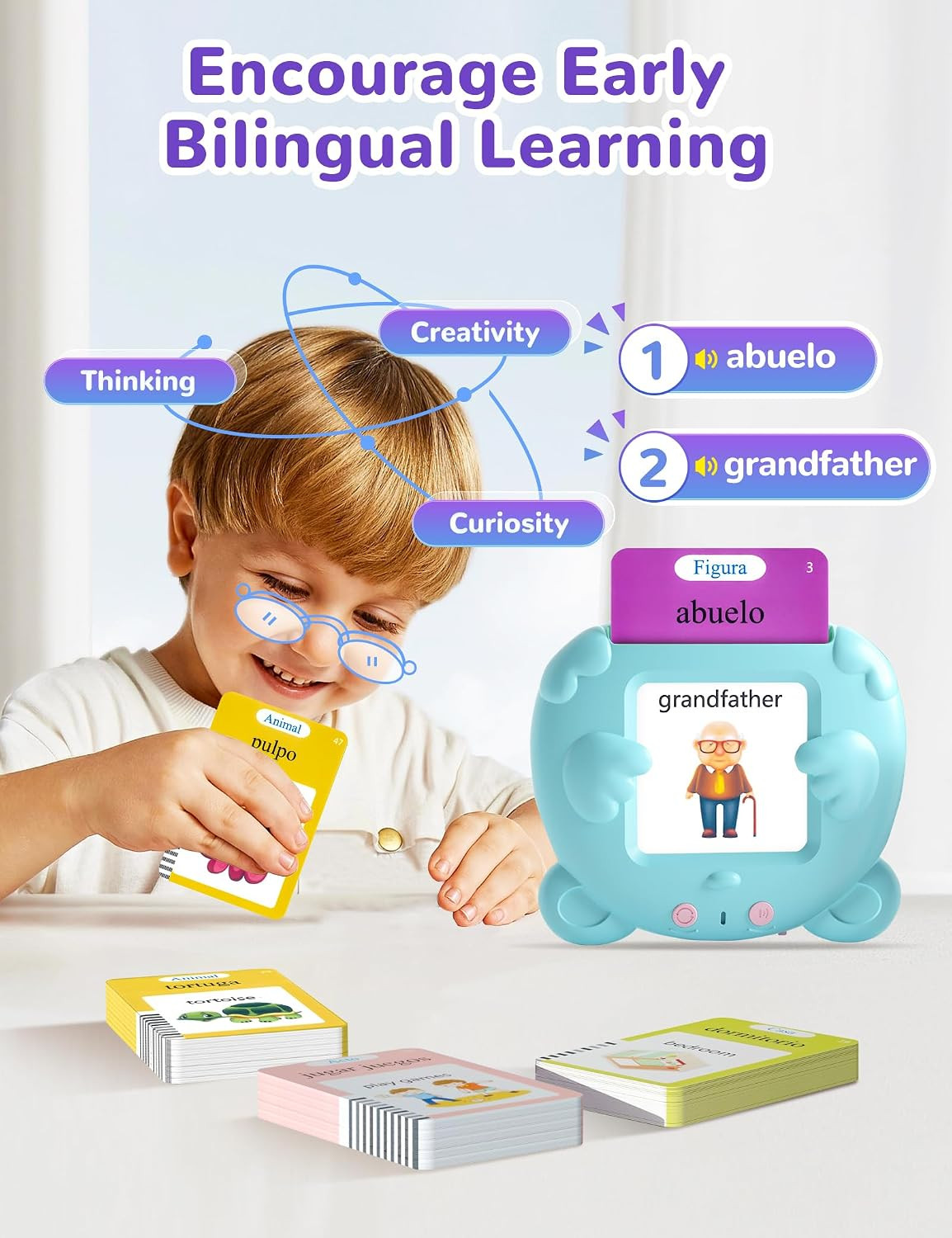 Spanish & English Talking Flash Cards for Toddlers, 510 Sight Words Bilingual Le