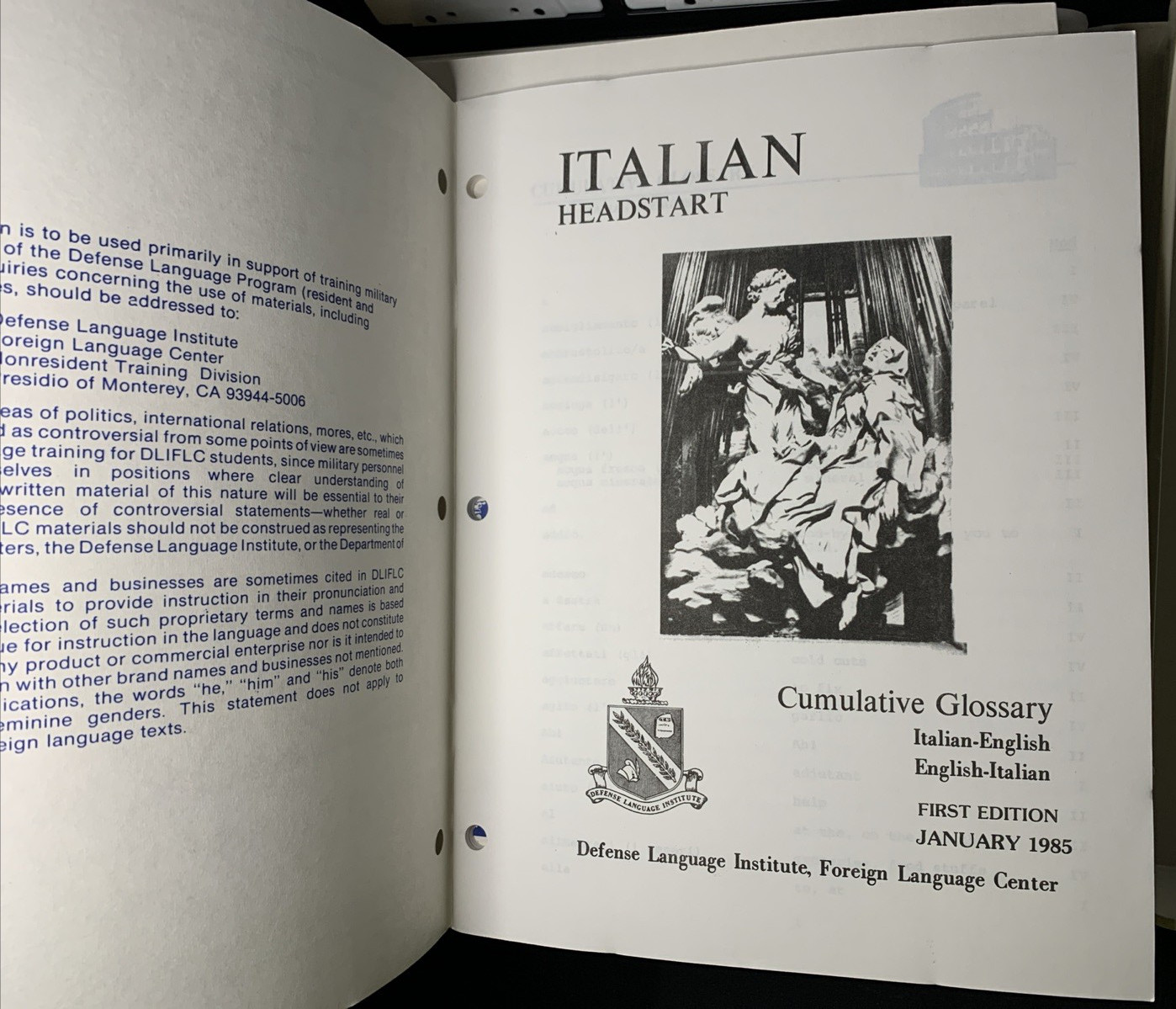 Italian Headstart Defense & Foreign Service Audio Cassettes 1st Edition 1985