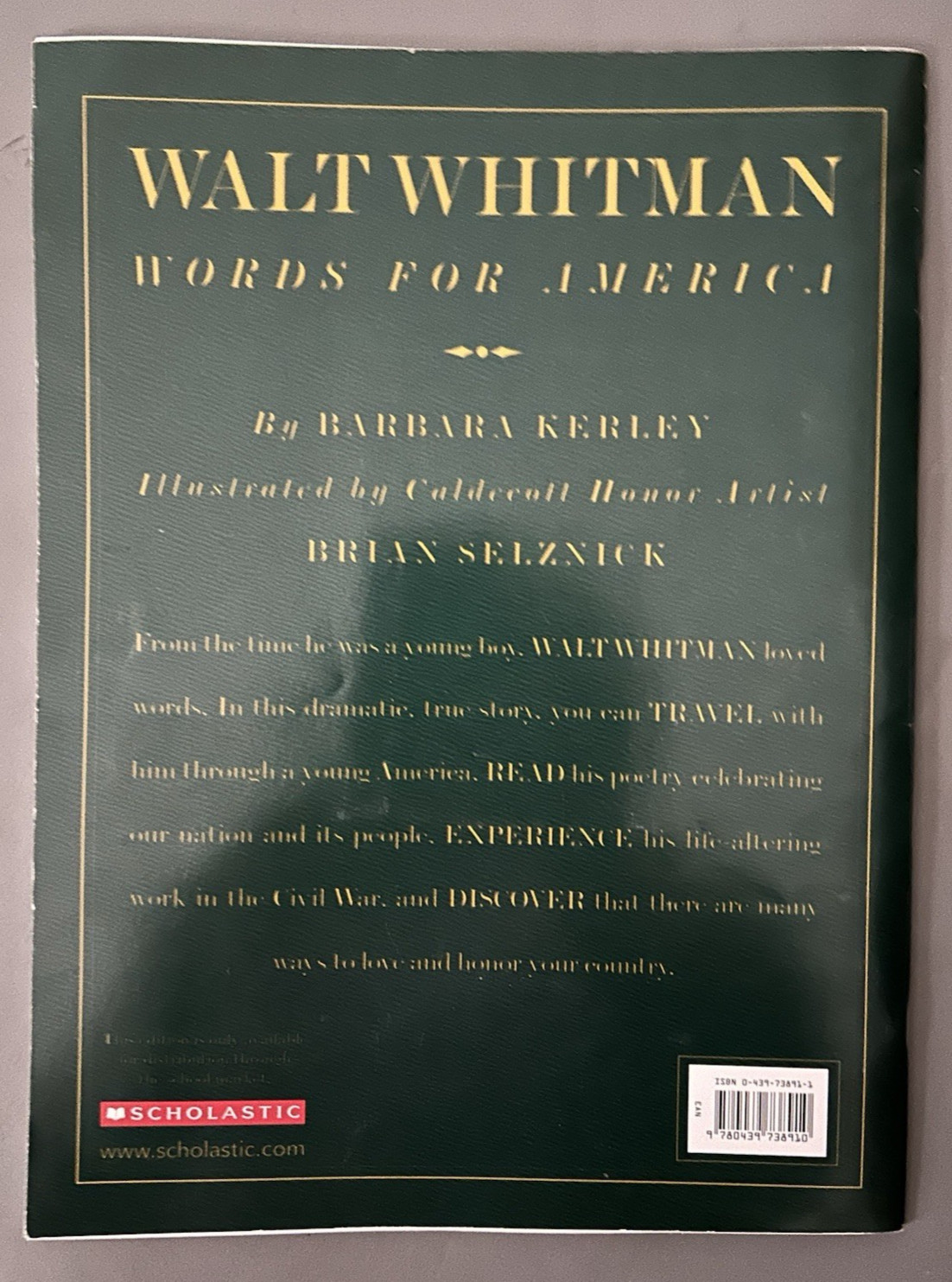 #761 Walt Whitman Words for America Scholastic By Barbara Kerley