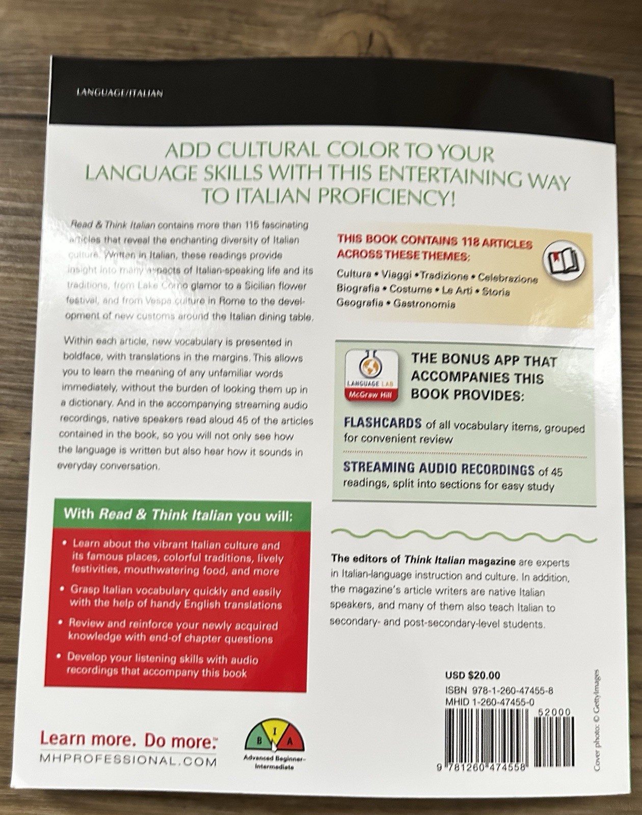 McGraw Hill Read & Think Italian Premium 3rd Ed 2017 Book Intermediate