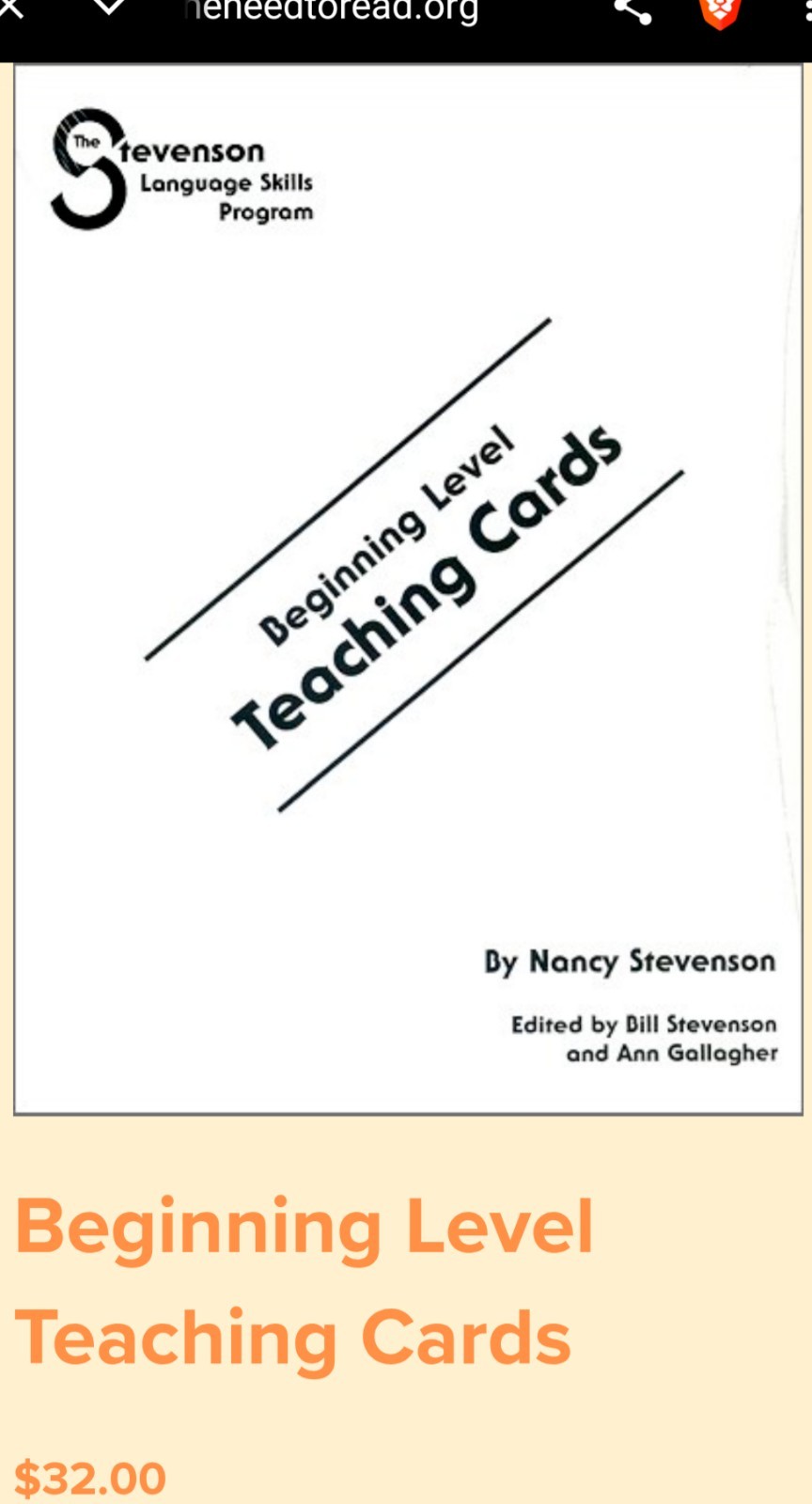 Stevenson Language Skills Program-Beg. Level Teaching Cards By Nancy Stephenson