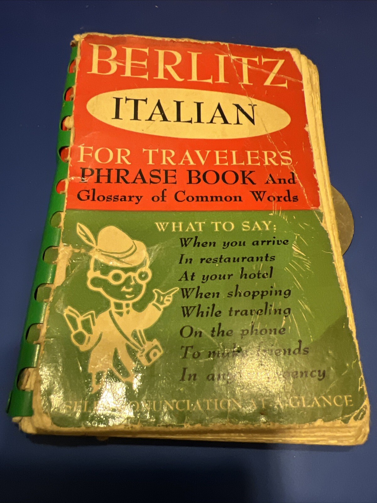 Vintage 1954 Berlitz ITALIAN For Travelers Language Book Spiral Phrases Words