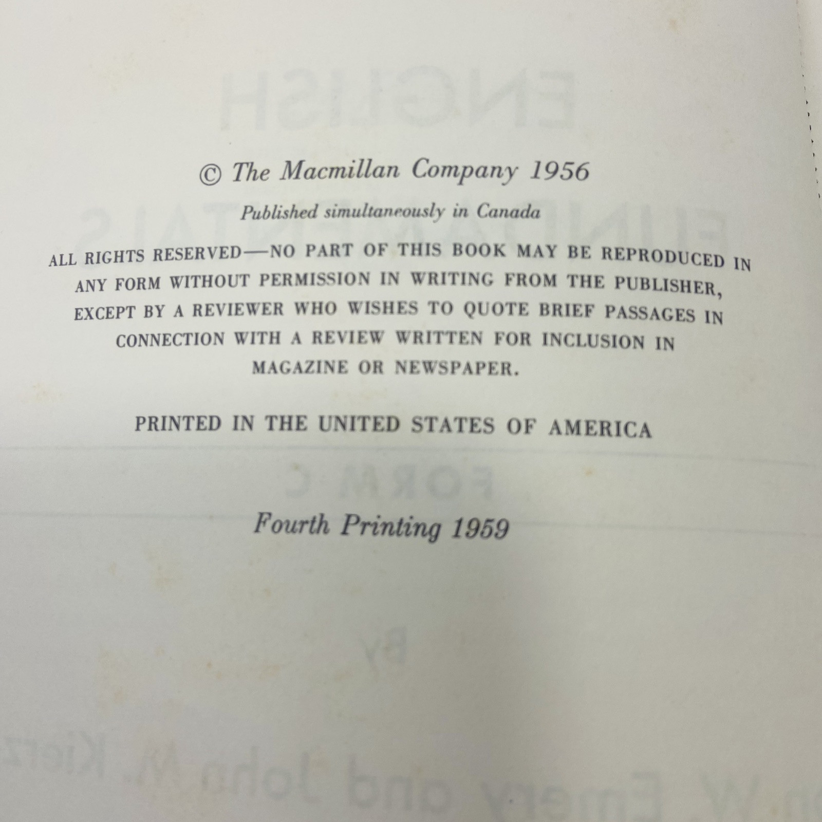 English Fundamentals Form C 1956 – Fourth Printing 1959 – Emery And Kierzek