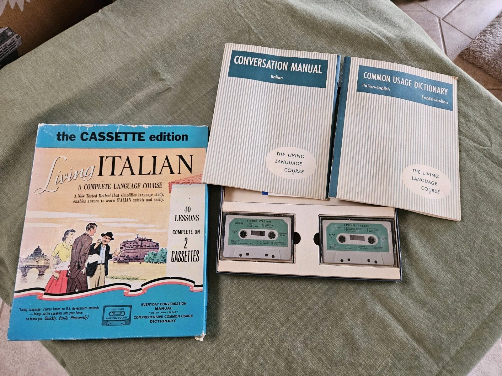Living Italian A Complete Language Course Cassette Edition w/ Books 1950s VTG
