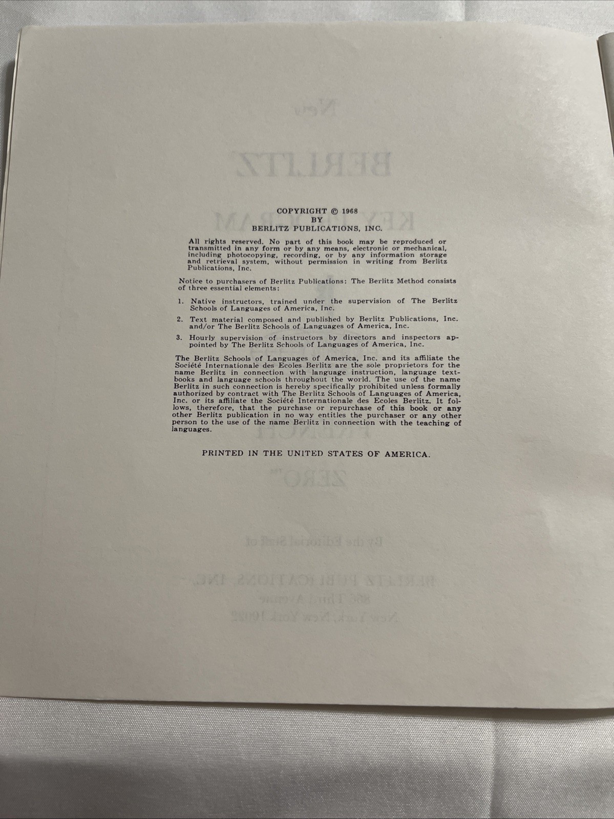 Vintage 1968 Berlitz French Zero Key Program Beginner Language Course Book