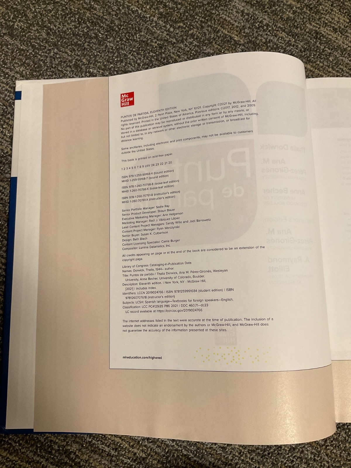 Puntos de Partida 11th edition Instructor Version, Hardcover, McGraw Hill