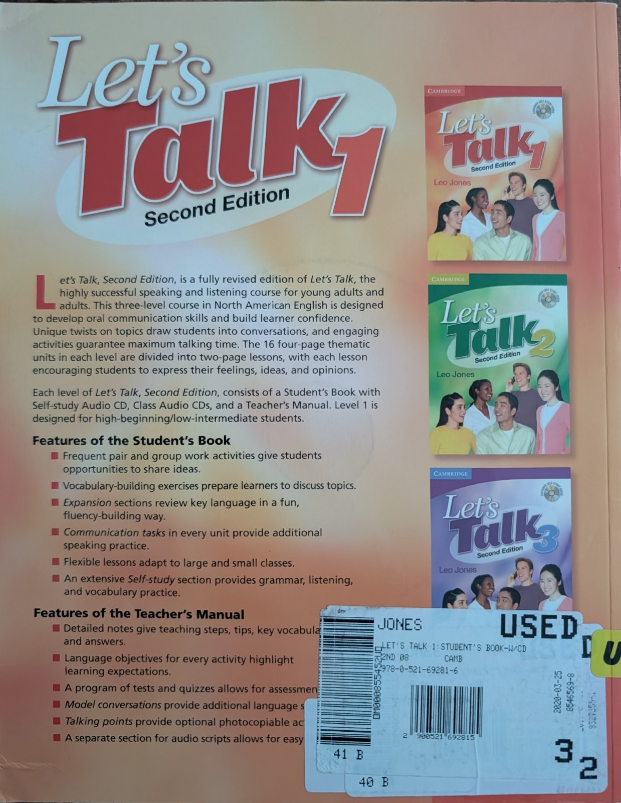 Cambridge Let’s Talk 1 Second Edition Book & Audio CD by Leo Jones