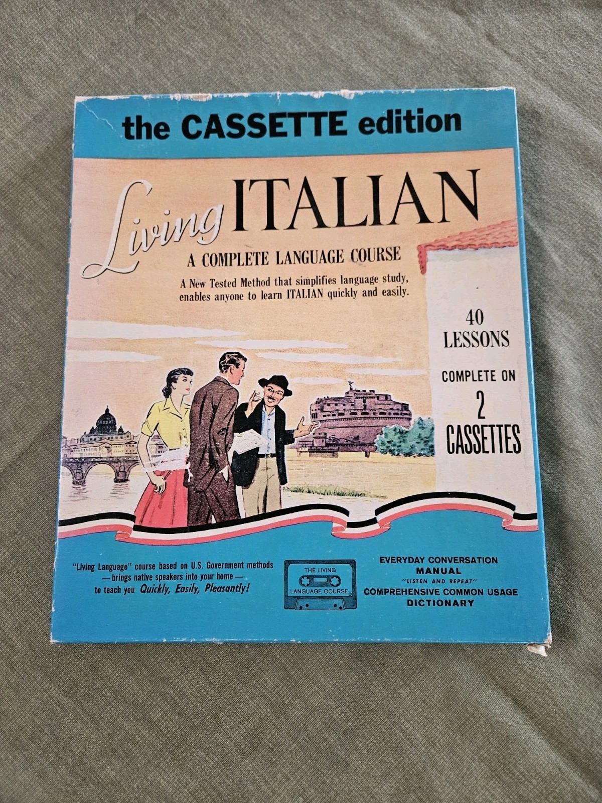 Living Italian A Complete Language Course Cassette Edition w/ Books 1950s VTG