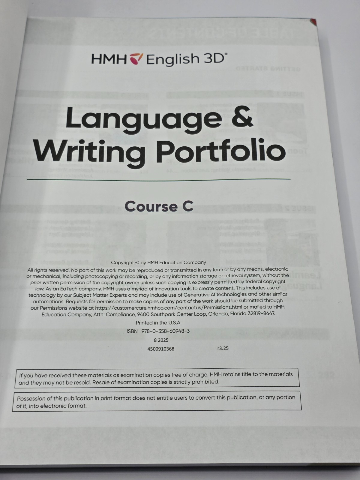 HMH English 3D Course C Language & Writing Portfolio Set of 2