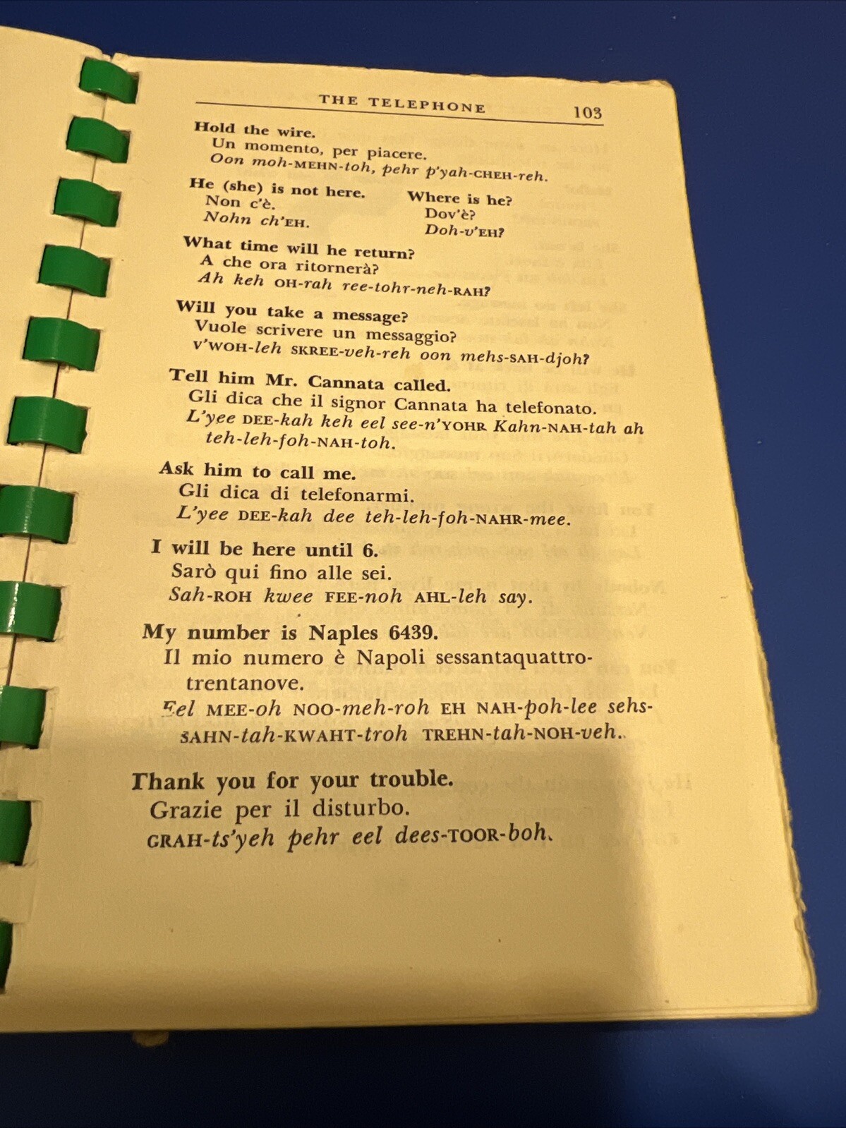 Vintage 1954 Berlitz ITALIAN For Travelers Language Book Spiral Phrases Words