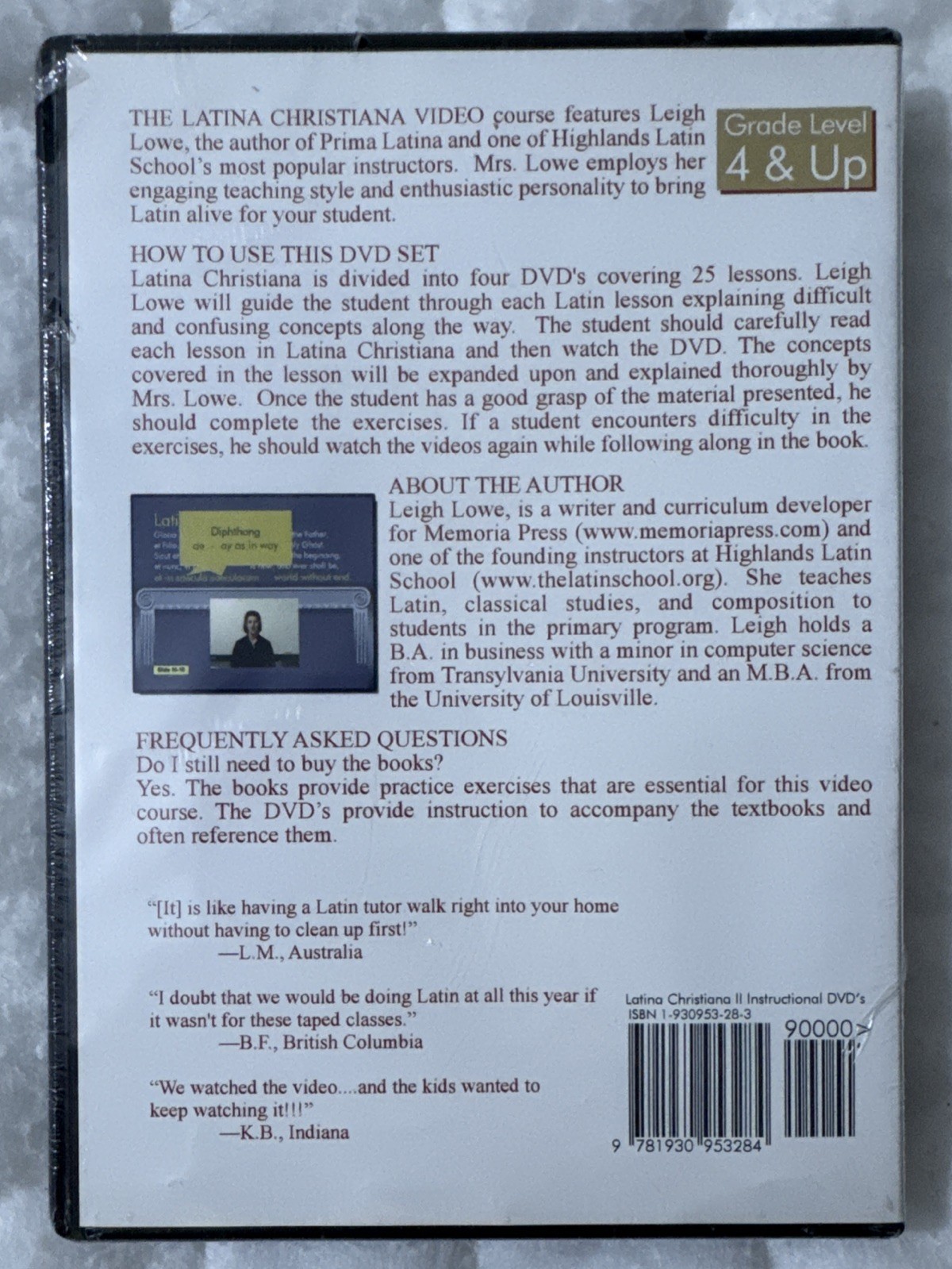 Latina Christiana Book II 4 DVD Set Introduction To Latin Instructional Language