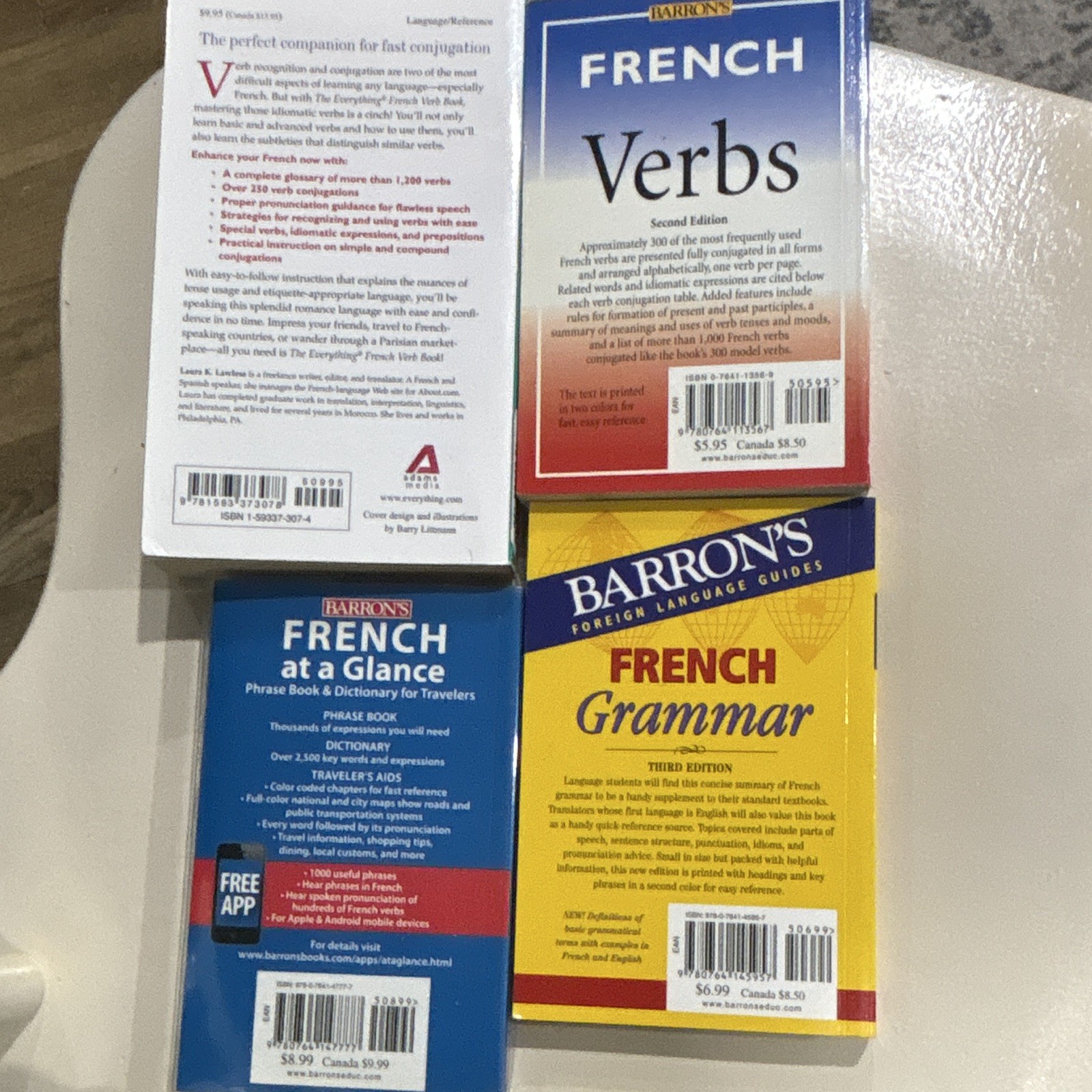 Barron’s French Book Lot: Verbs & Grammar + French at a Glance, 2nd/3rd