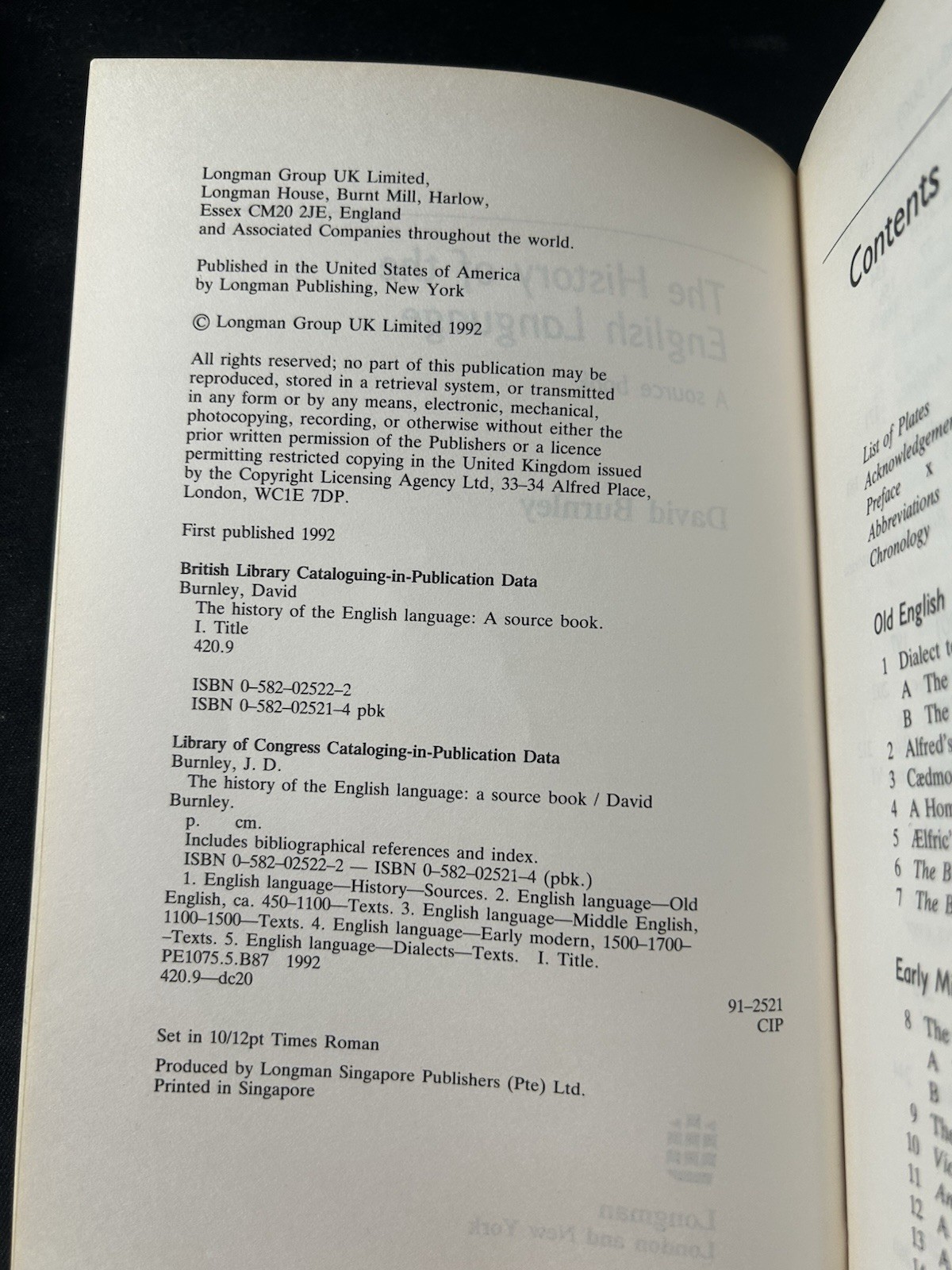 1st Edition The History of the English Language : A Source Book by David Burnley