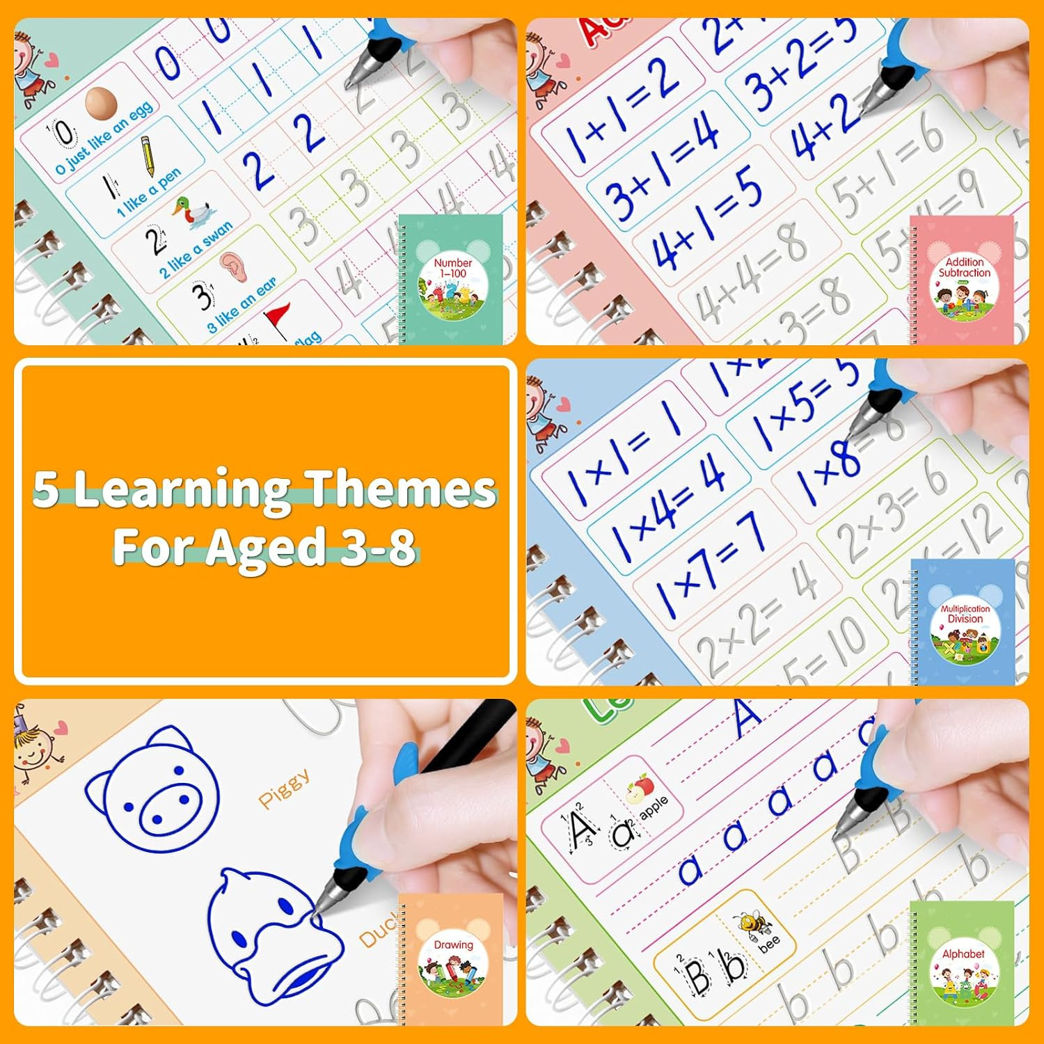 Grooved Writing Books for Kids, Magic Practice Copybook, Reusable Handwriting Pr