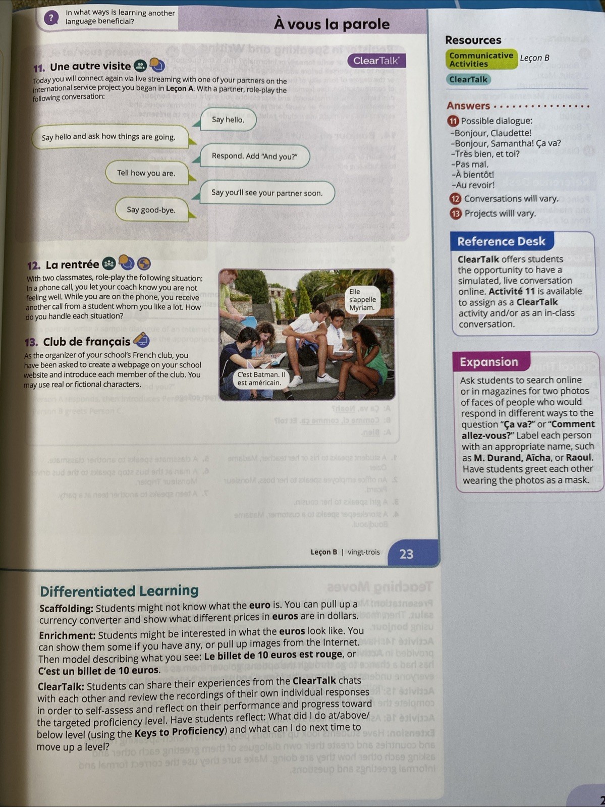 T’es branché? 1 French 3rd Ed Student Workbook Teacher Edition Bundle VG