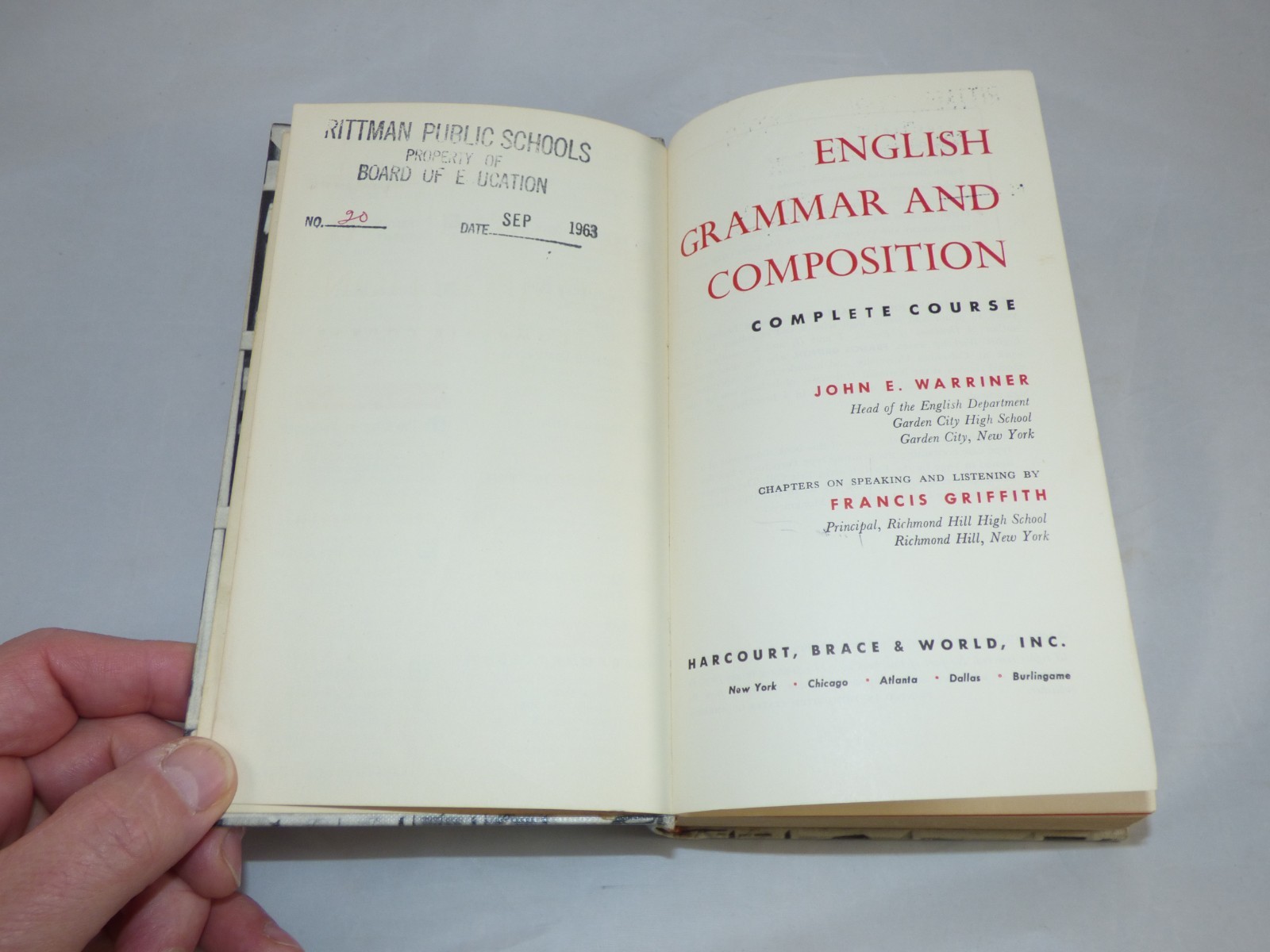 Warriner’s English Grammar and Composition Complete Course 1963 Vintage Textbook