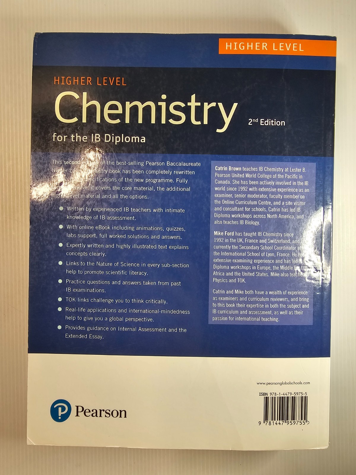 Higher Level Chemistry for the IB Diploma 2nd Edition Pearson – Paperback