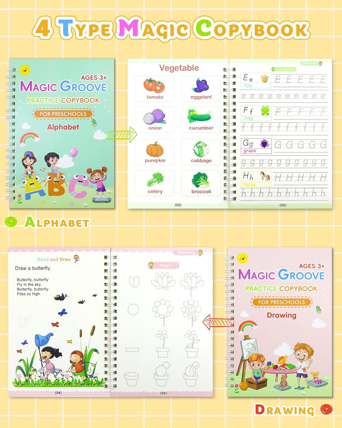 Magic Practice Copybook, Reusable Writing Practice Book, Handwriting Aid for Pre