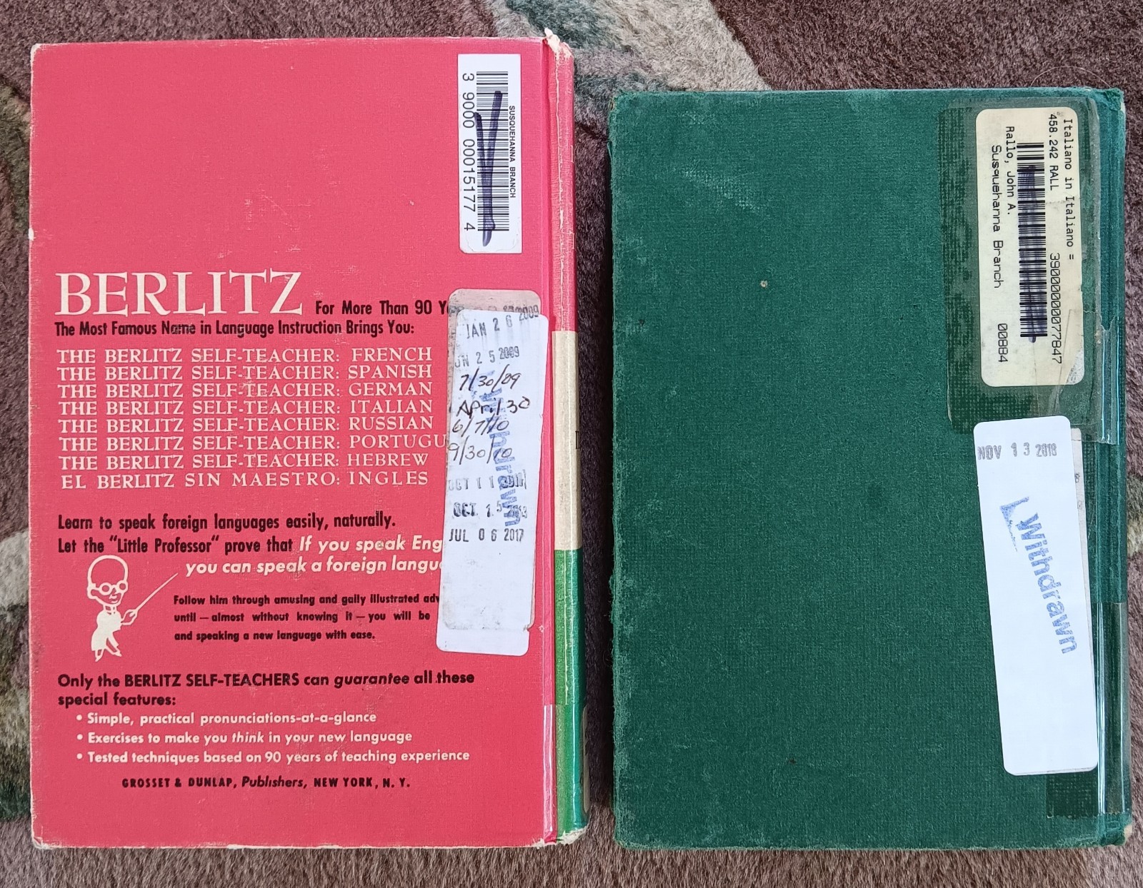 Learn To Speak Italian 2 Books Berlitz & Cortina Methods VTG HB Former Library